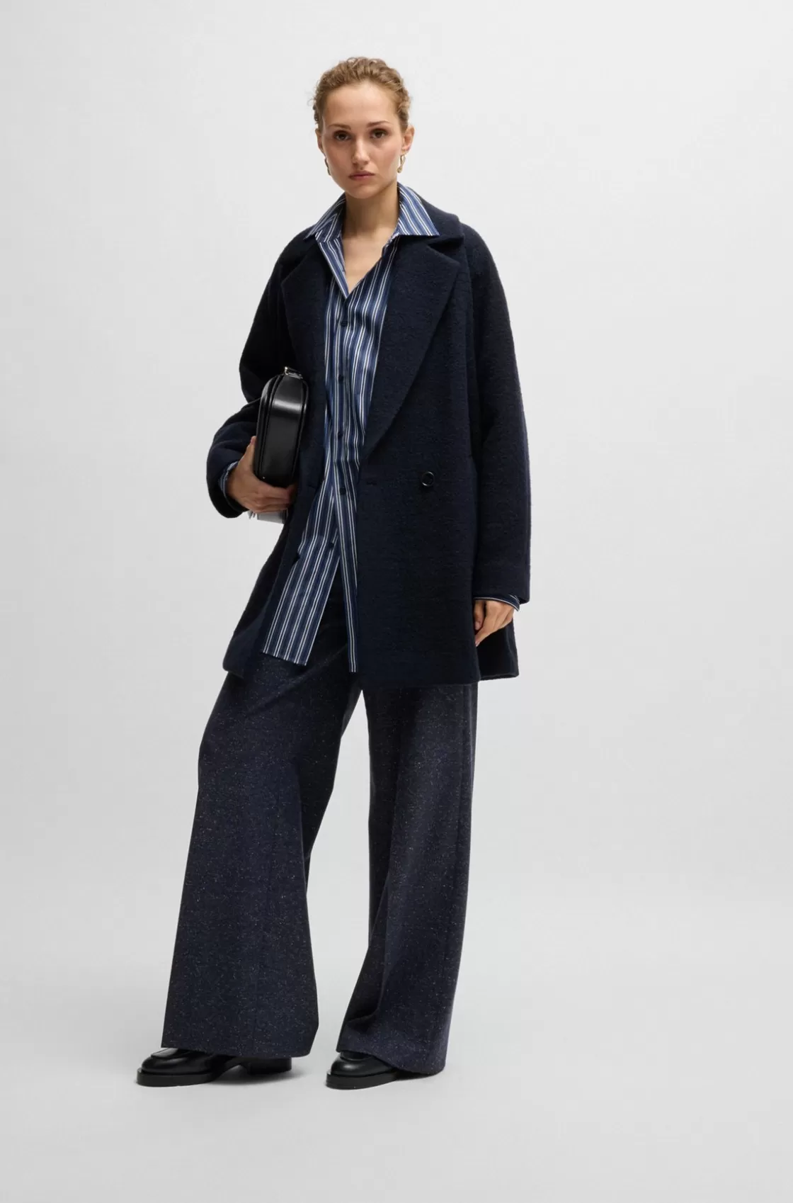 HUGO BOSS Loose-fit Coat In Textured Wool Dark Blue Sale