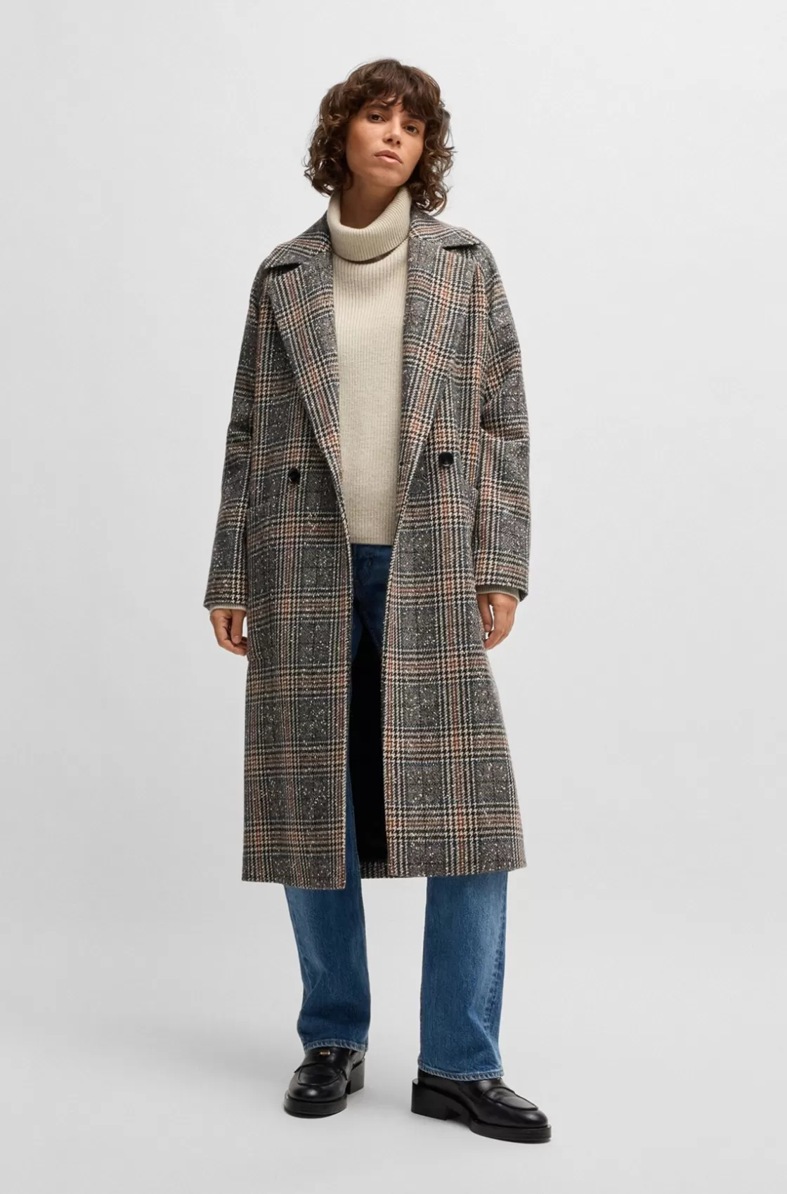 HUGO BOSS Loose-fit Double-breasted Coat In Glen-check Tweed Patterned Flash Sale