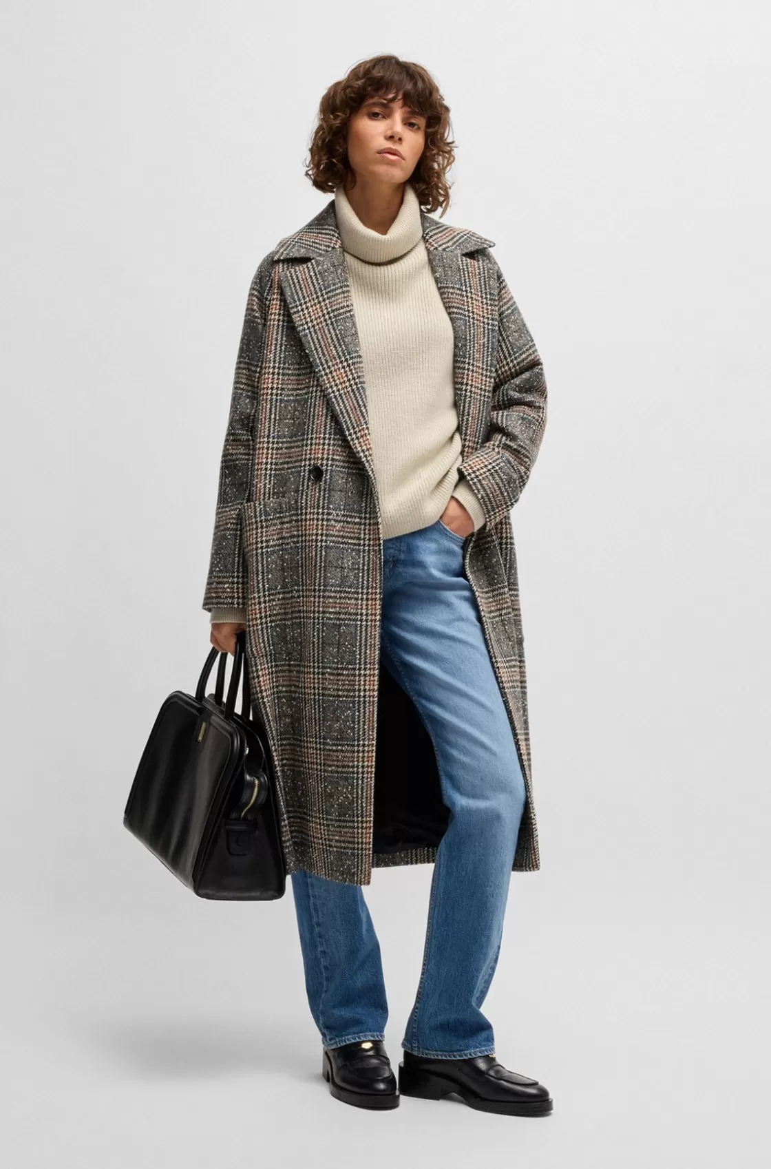 HUGO BOSS Loose-fit Double-breasted Coat In Glen-check Tweed Patterned Flash Sale