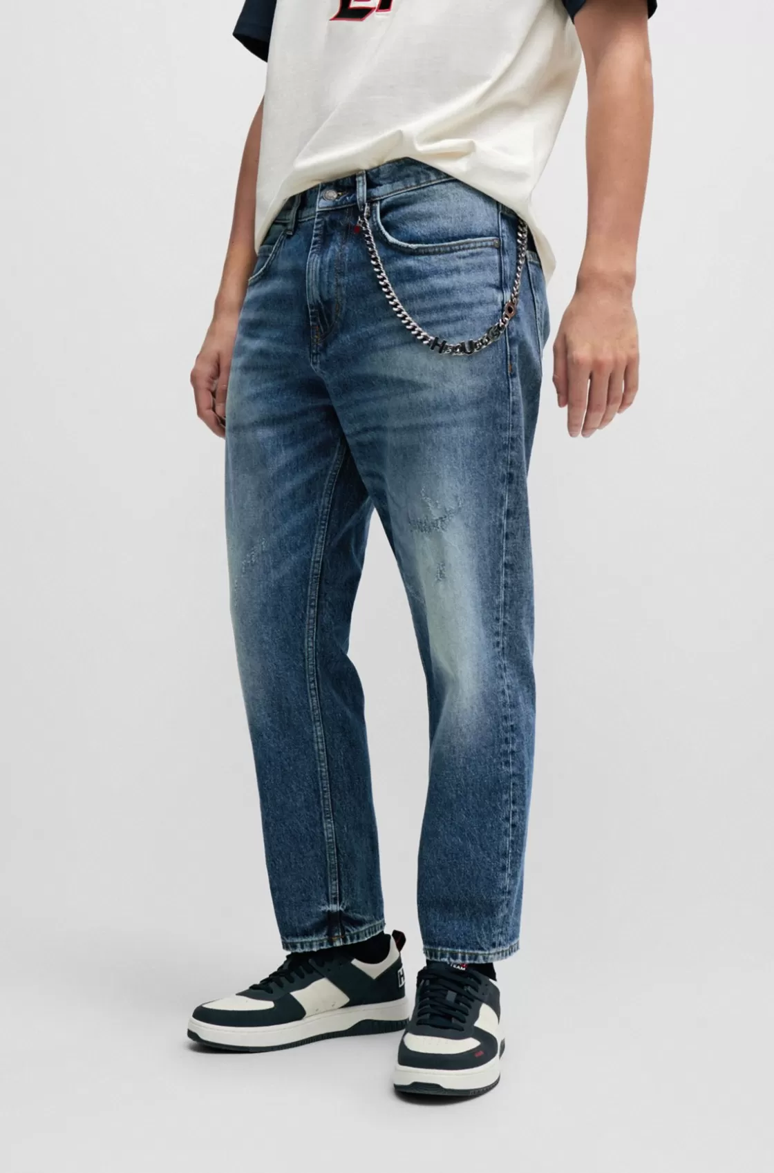 HUGO BOSS Loose-fit Jeans In Vintage-washed Comfort-stretch Denim Turquoise Fashion