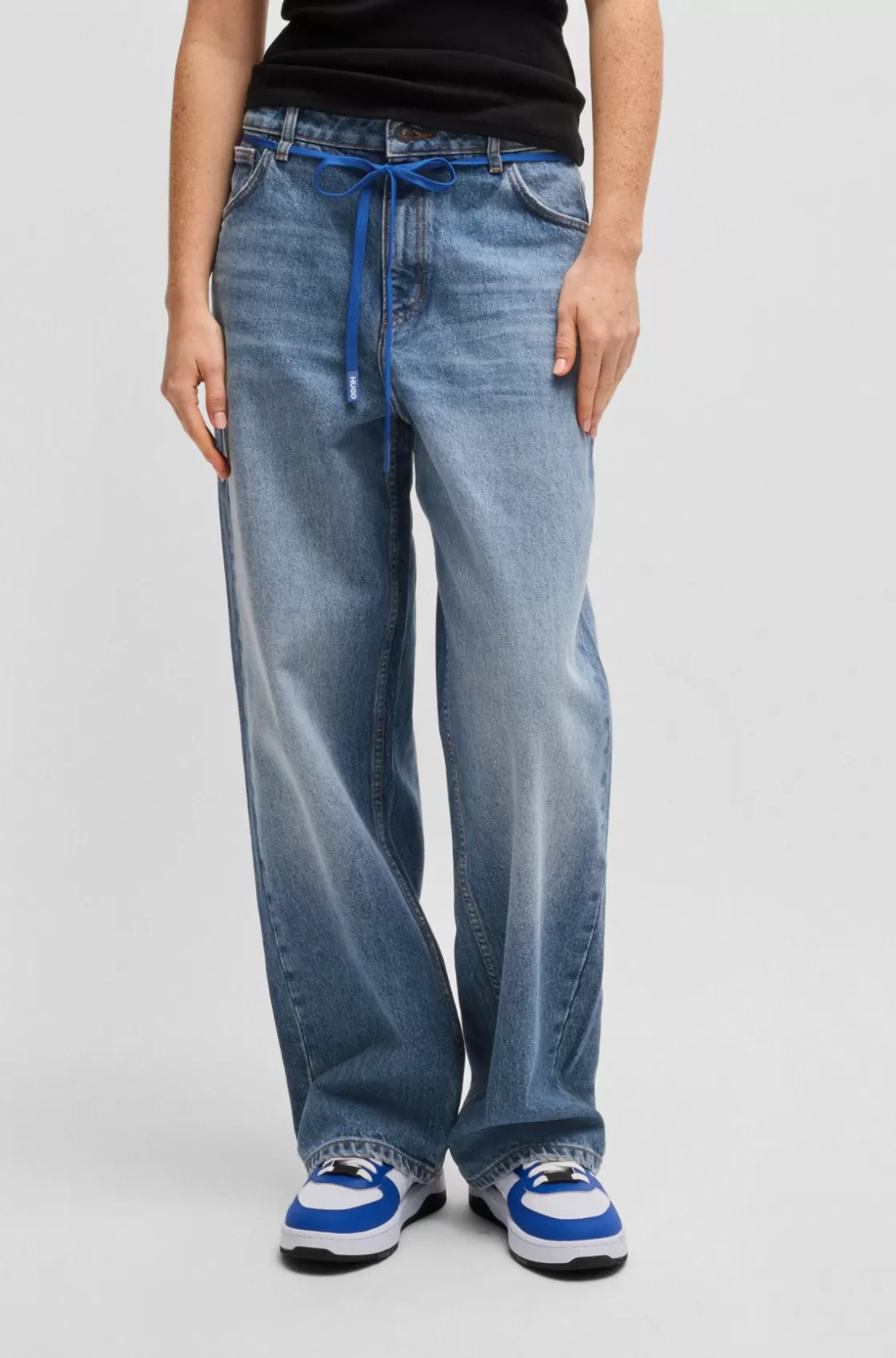 HUGO BOSS Loose-fit Jeans With Branded Lace Belt Blue Clearance
