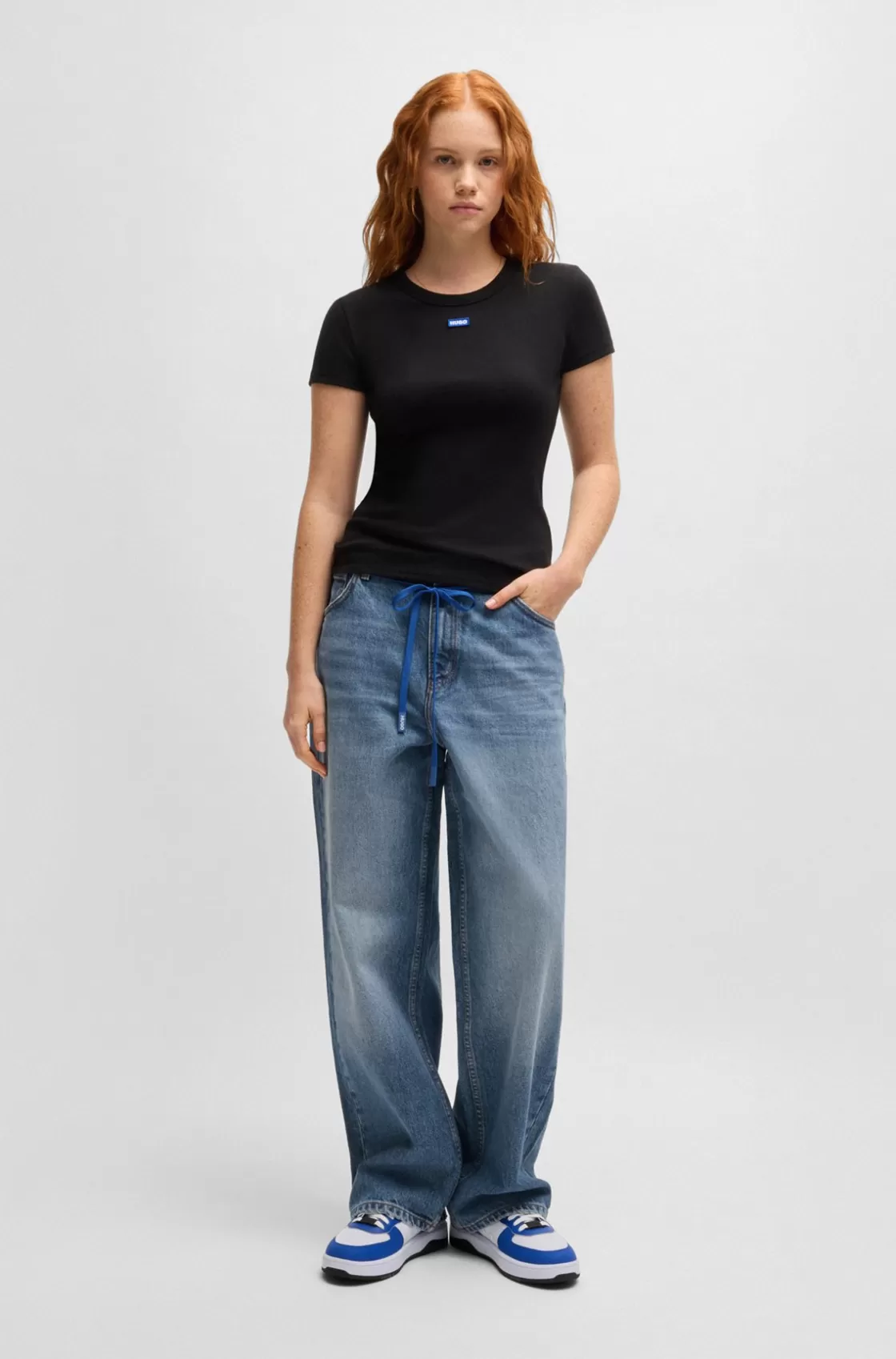 HUGO BOSS Loose-fit Jeans With Branded Lace Belt Blue Clearance