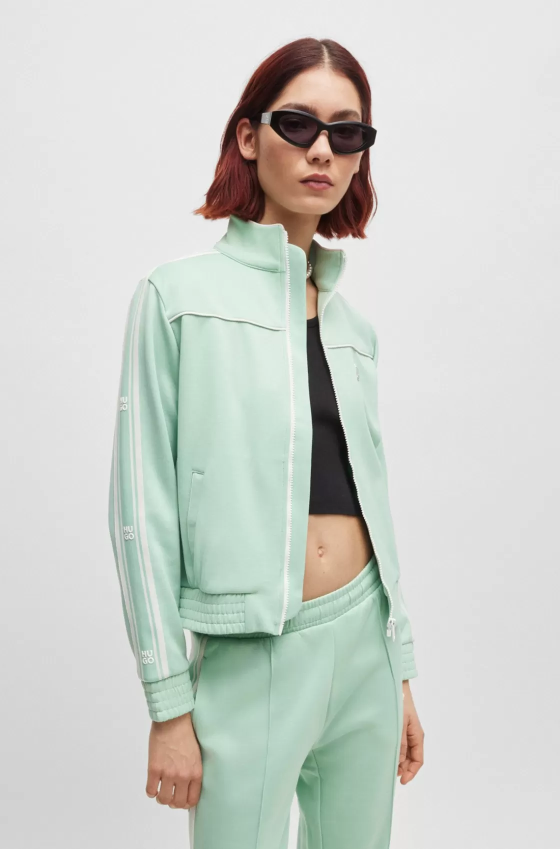 HUGO BOSS Loose-fit Jersey Jacket With Stacked Logo Light Green Shop