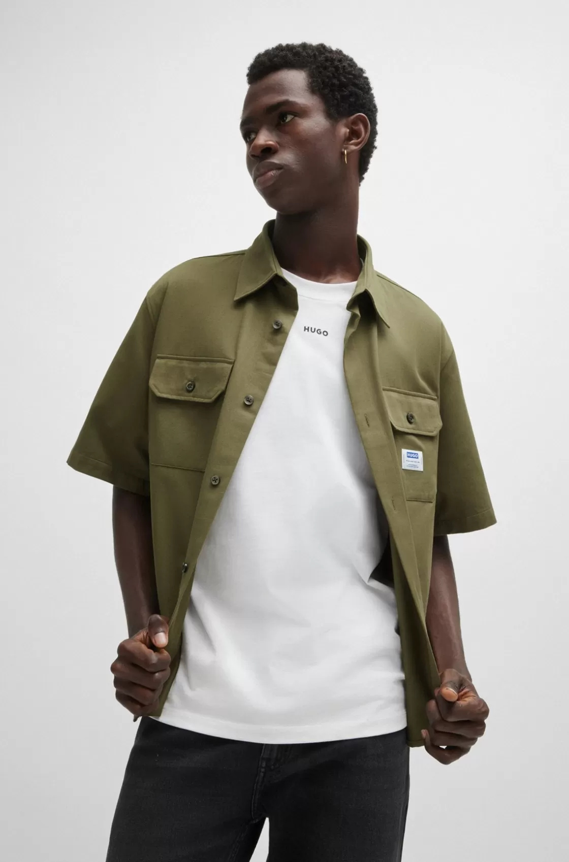 HUGO BOSS Loose-fit Shirt In Cotton Twill With Logo Patch Light Green Shop