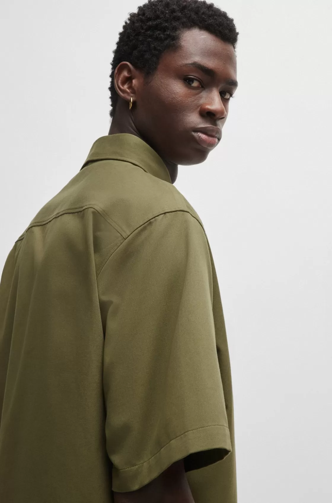 HUGO BOSS Loose-fit Shirt In Cotton Twill With Logo Patch Light Green Shop