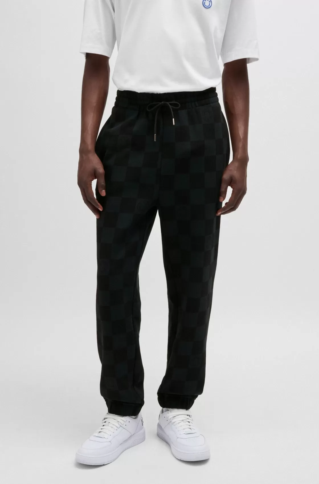 HUGO BOSS Loose-fit Tracksuit Bottoms With Checkerboard Print Black Shop