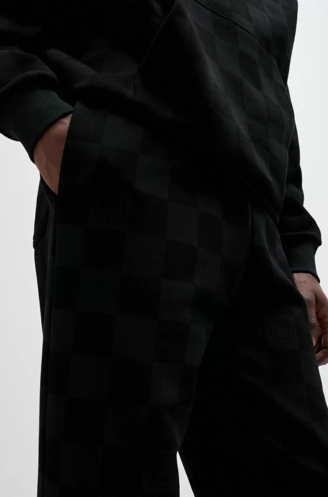 HUGO BOSS Loose-fit Tracksuit Bottoms With Checkerboard Print Black Shop