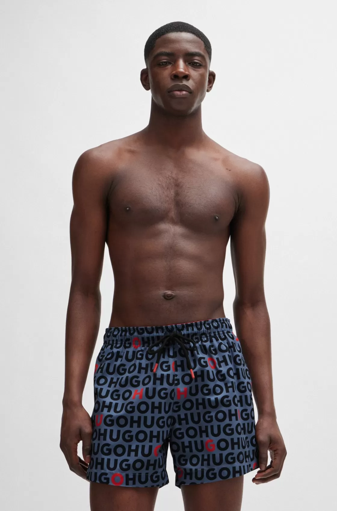HUGO BOSS -material Swim Shorts With Logo Print Blue Cheap