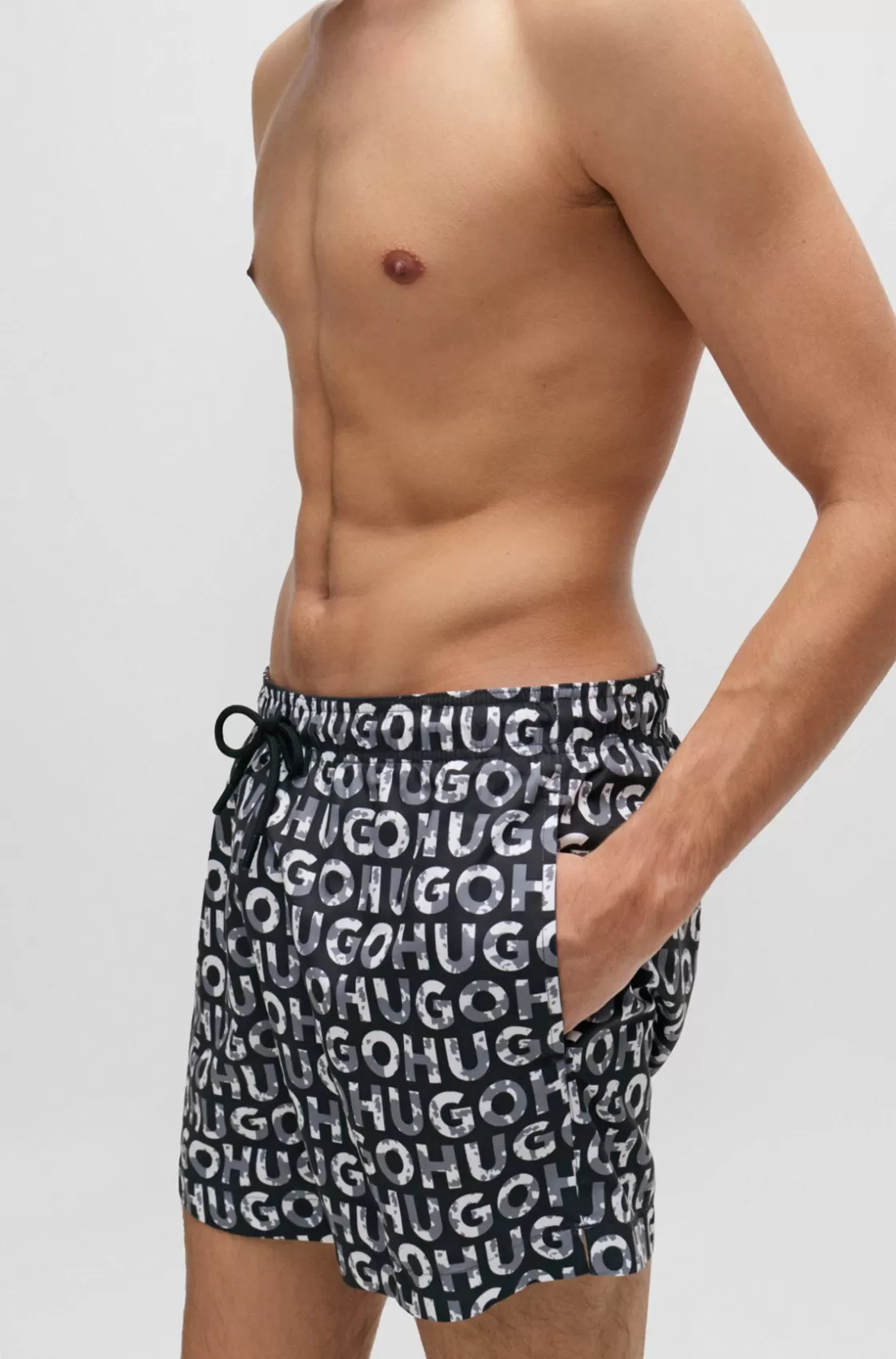 HUGO BOSS -material Swim Shorts With Logo Print Black Flash Sale
