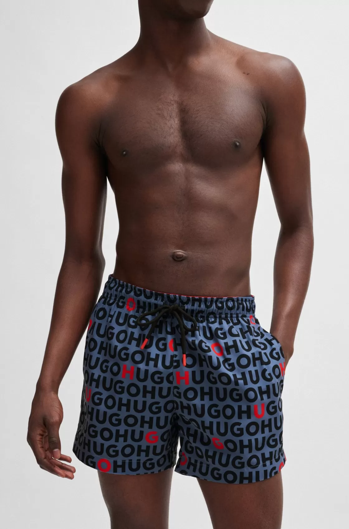 HUGO BOSS -material Swim Shorts With Logo Print Blue Cheap