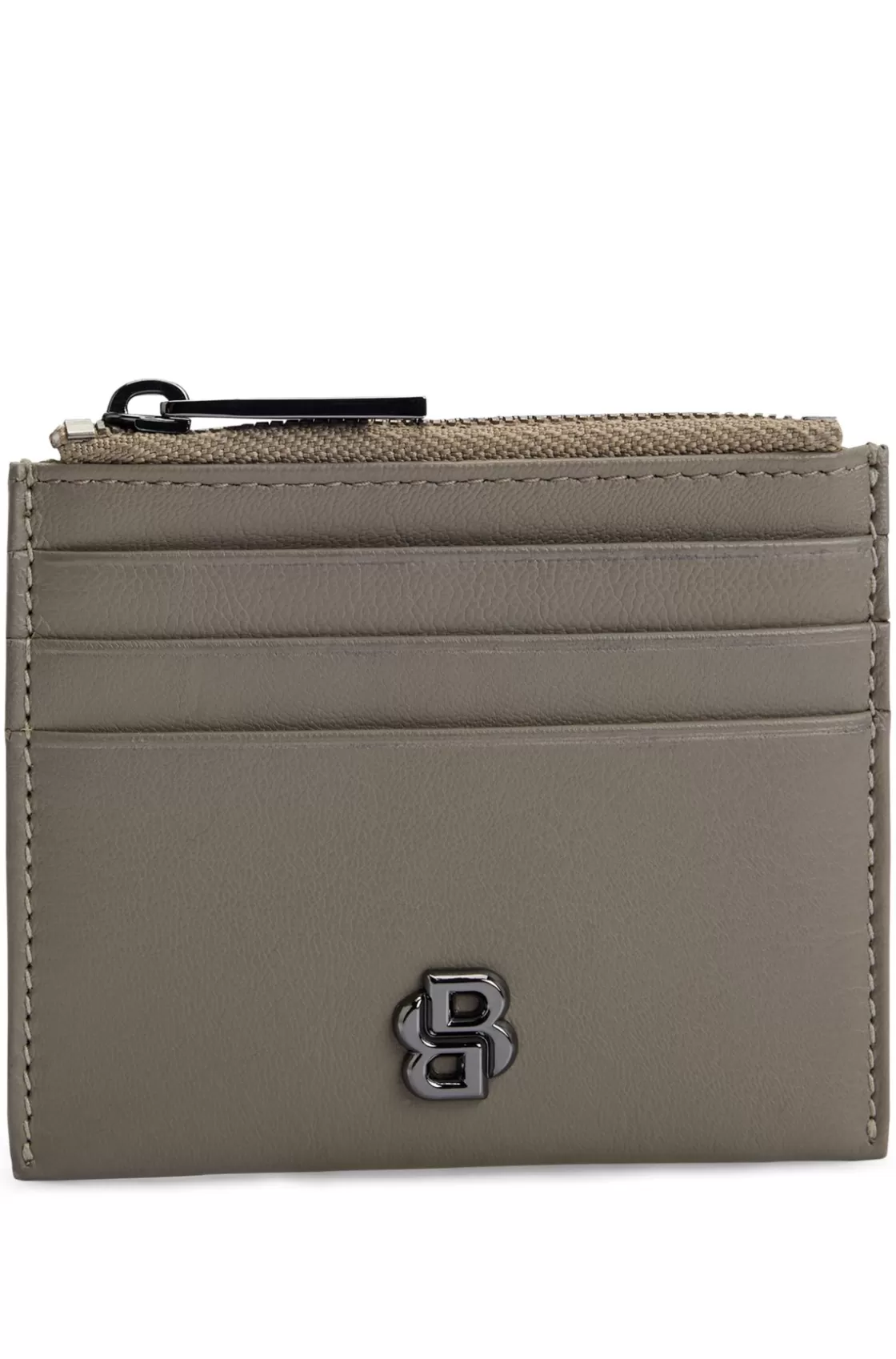 HUGO BOSS Matte-leather Card Holder With Double B Monogram Khaki Fashion