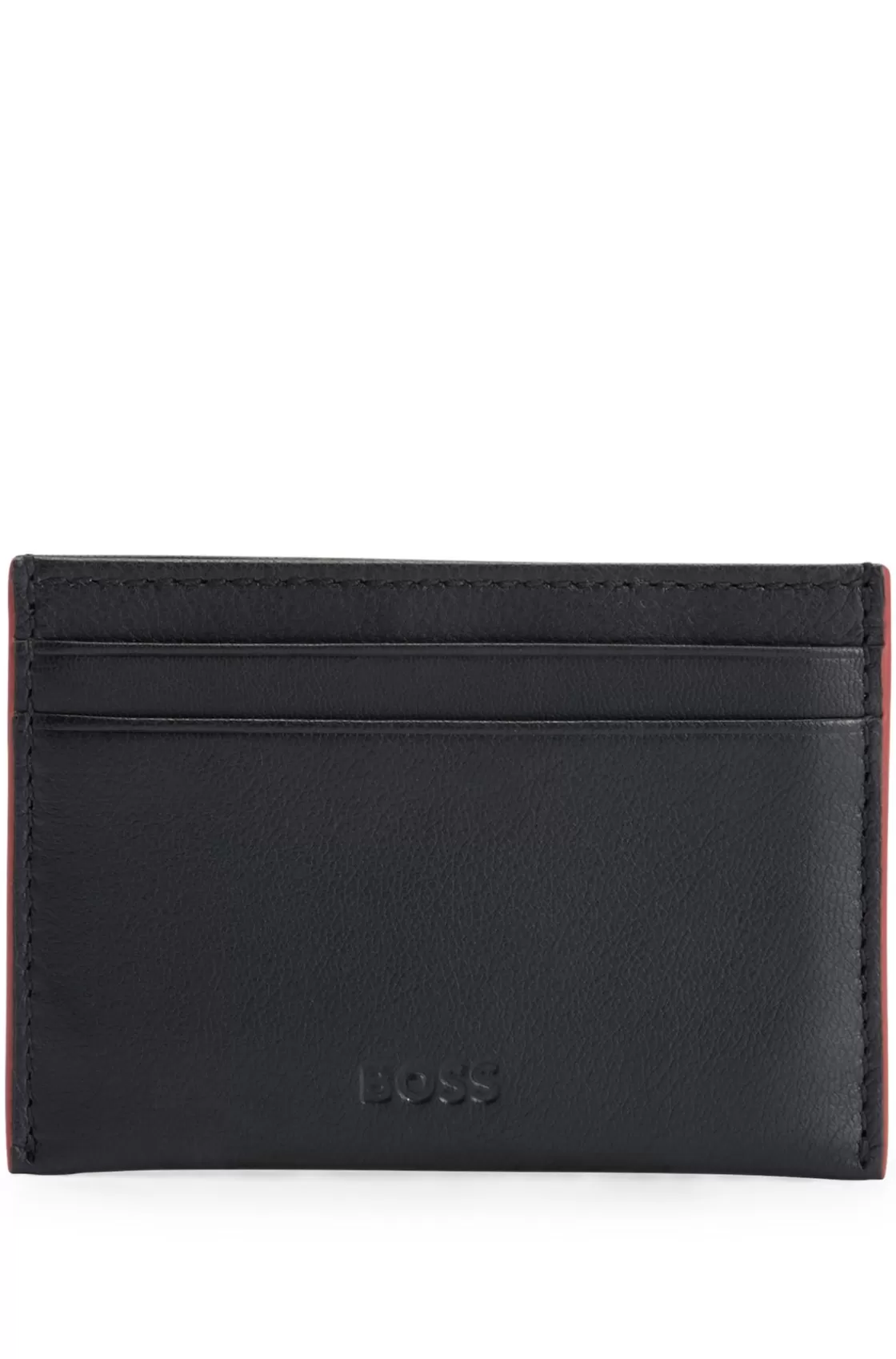 HUGO BOSS Matte-leather Card Holder With Embossed Logo Black Outlet