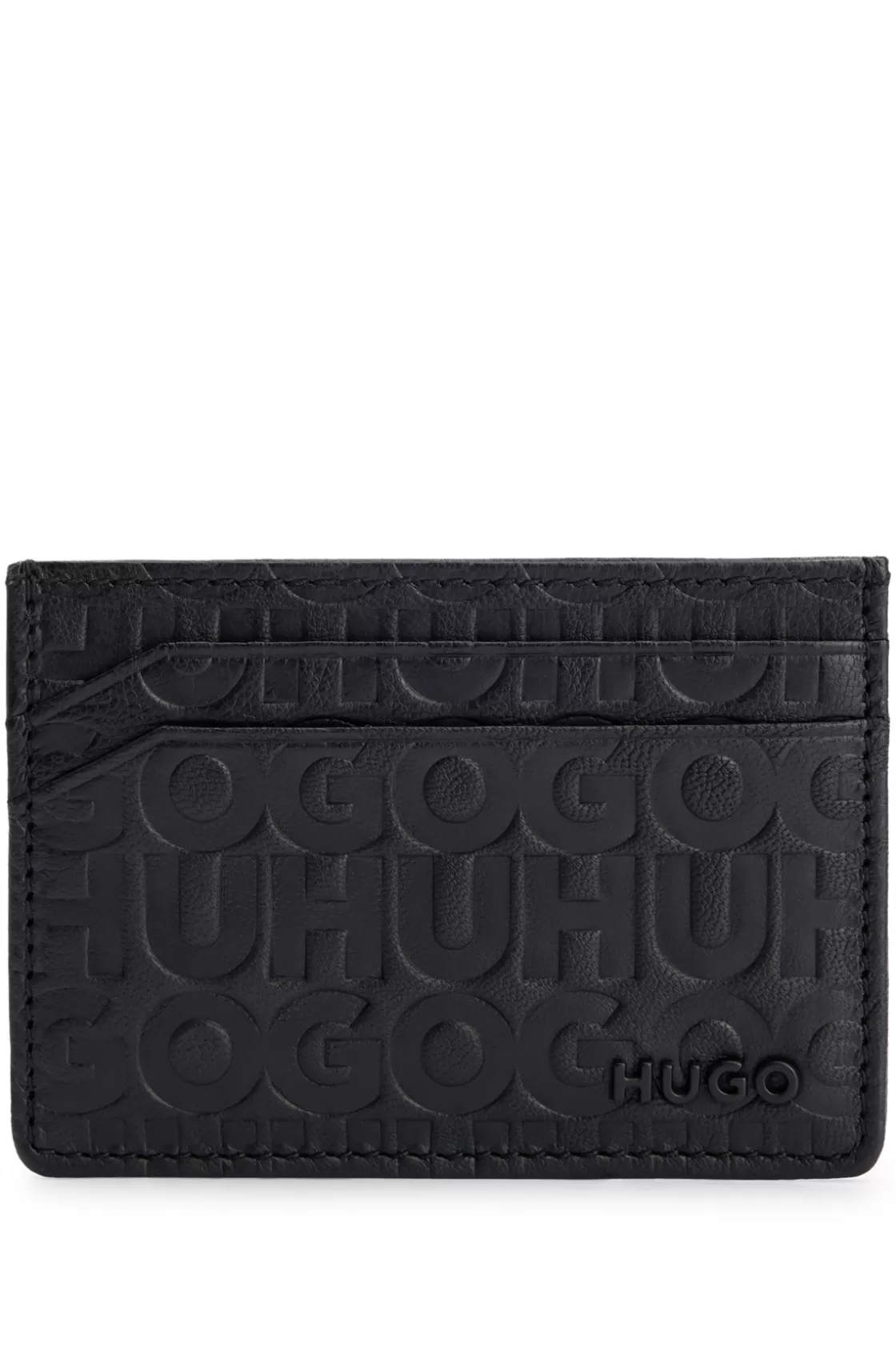 HUGO BOSS Matte-leather Card Holder With Embossed Logos Black Hot