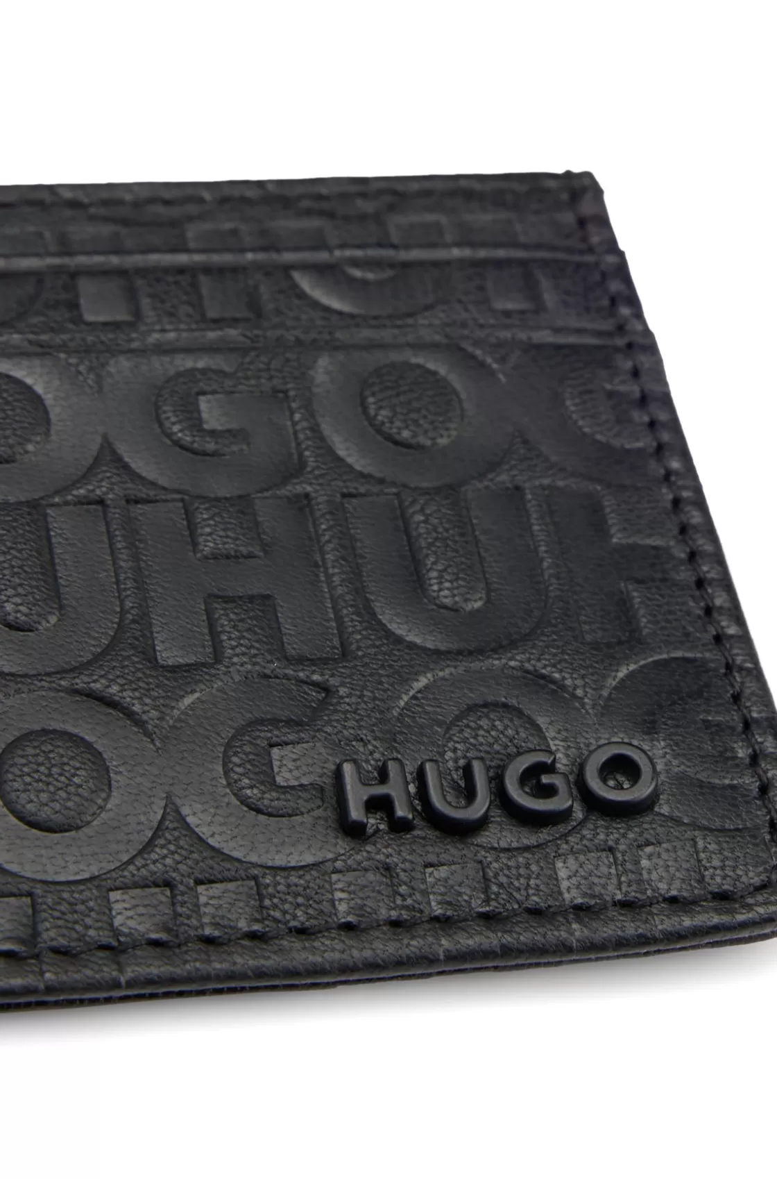 HUGO BOSS Matte-leather Card Holder With Embossed Logos Black Hot