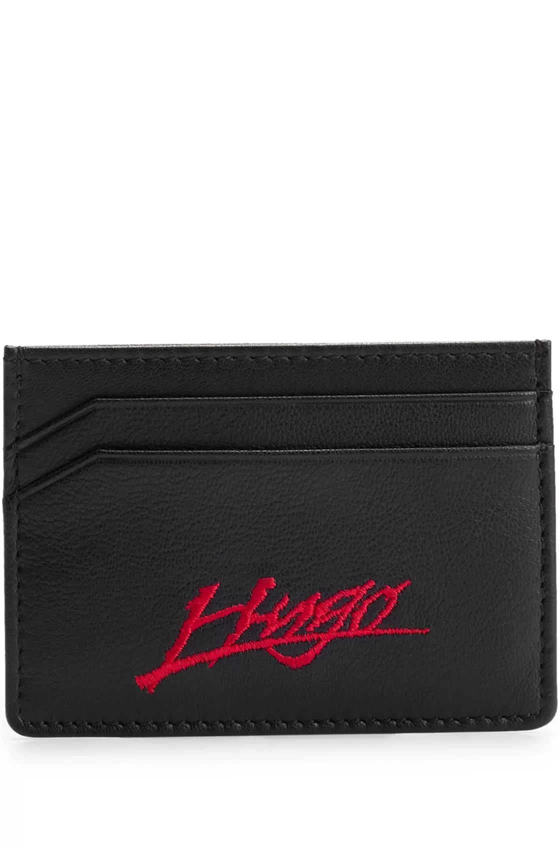 HUGO BOSS Matte-leather Card Holder With Handwritten Logo Black Shop