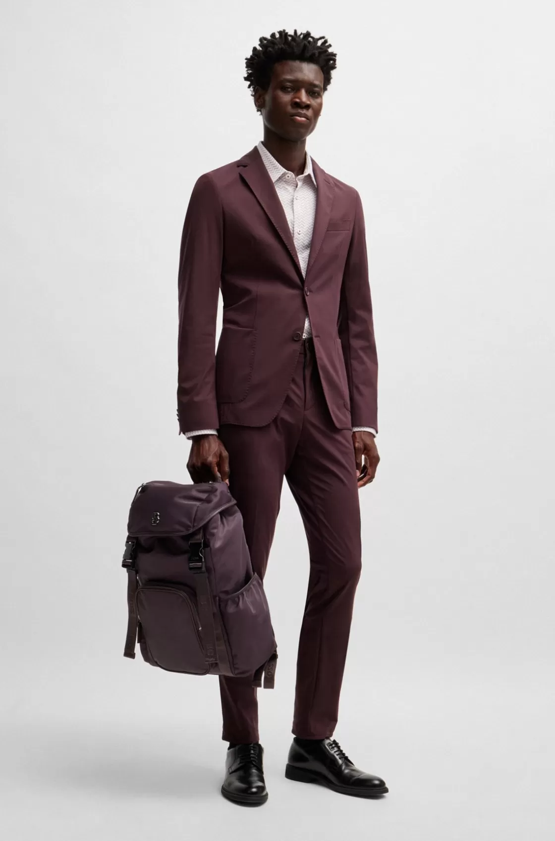 HUGO BOSS Matte-twill Backpack With Double Monogram And Full Lining Dark Red Cheap