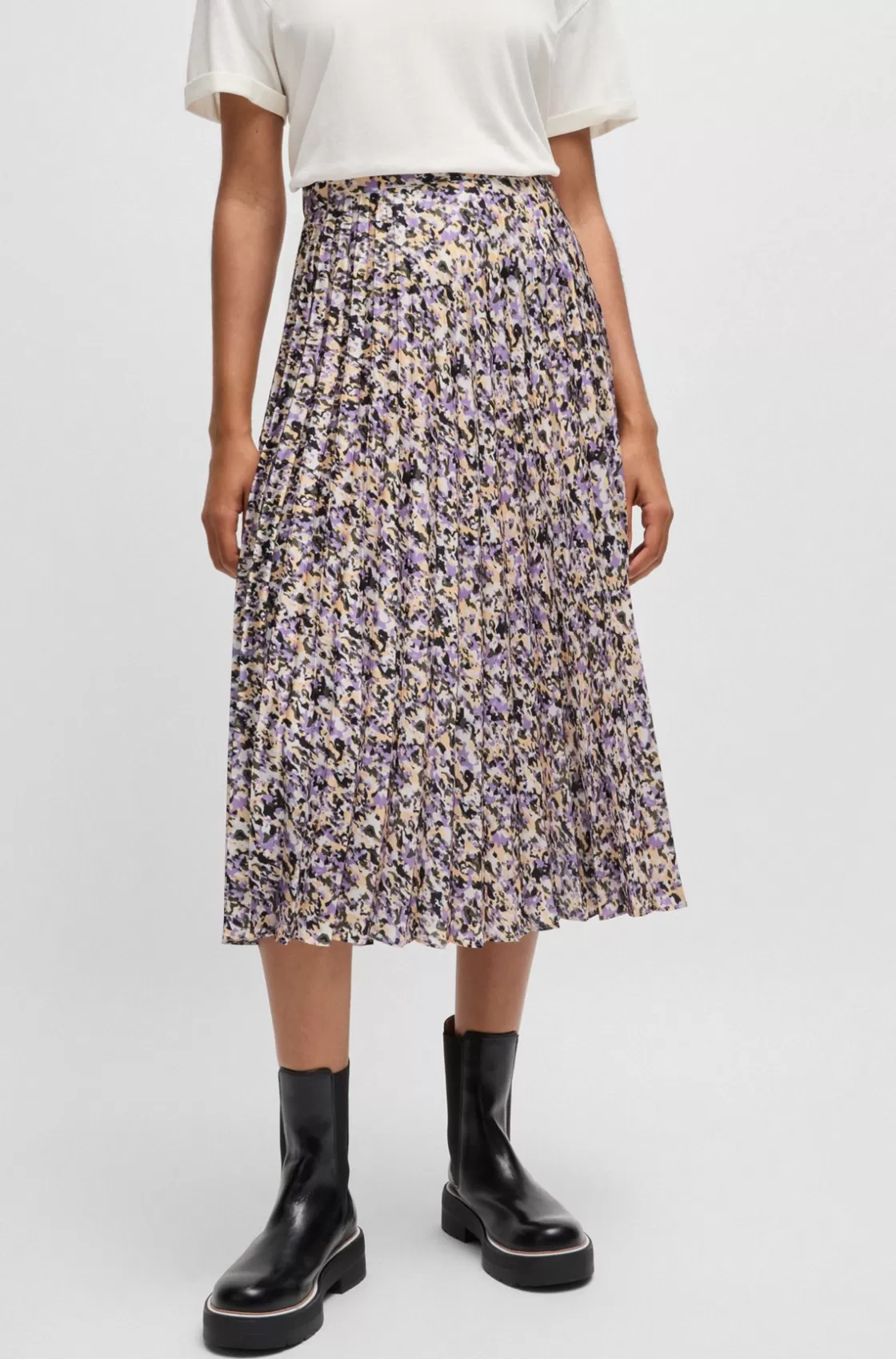 HUGO BOSS Maxi Skirt In Printed Plissé Satin Patterned Shop