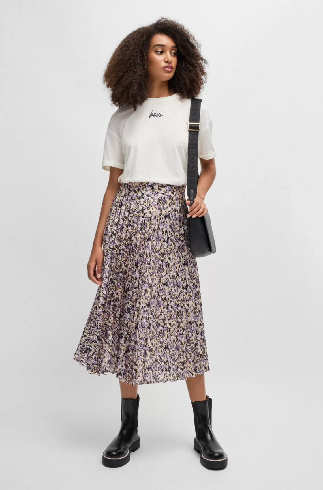 HUGO BOSS Maxi Skirt In Printed Plissé Satin Patterned Shop