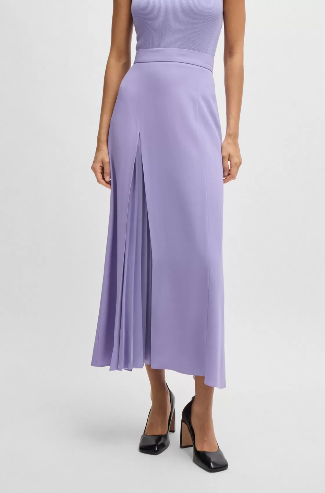 HUGO BOSS Maxi Skirt With Plissé Detail Purple Sale