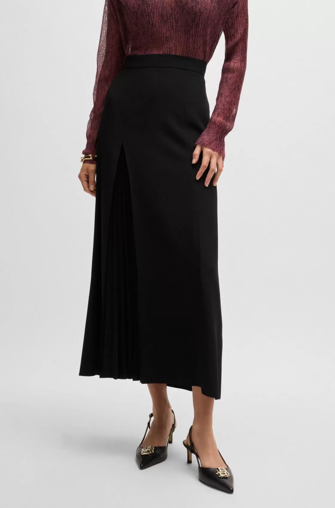 HUGO BOSS Maxi Skirt With Plissé Detail Black Hot