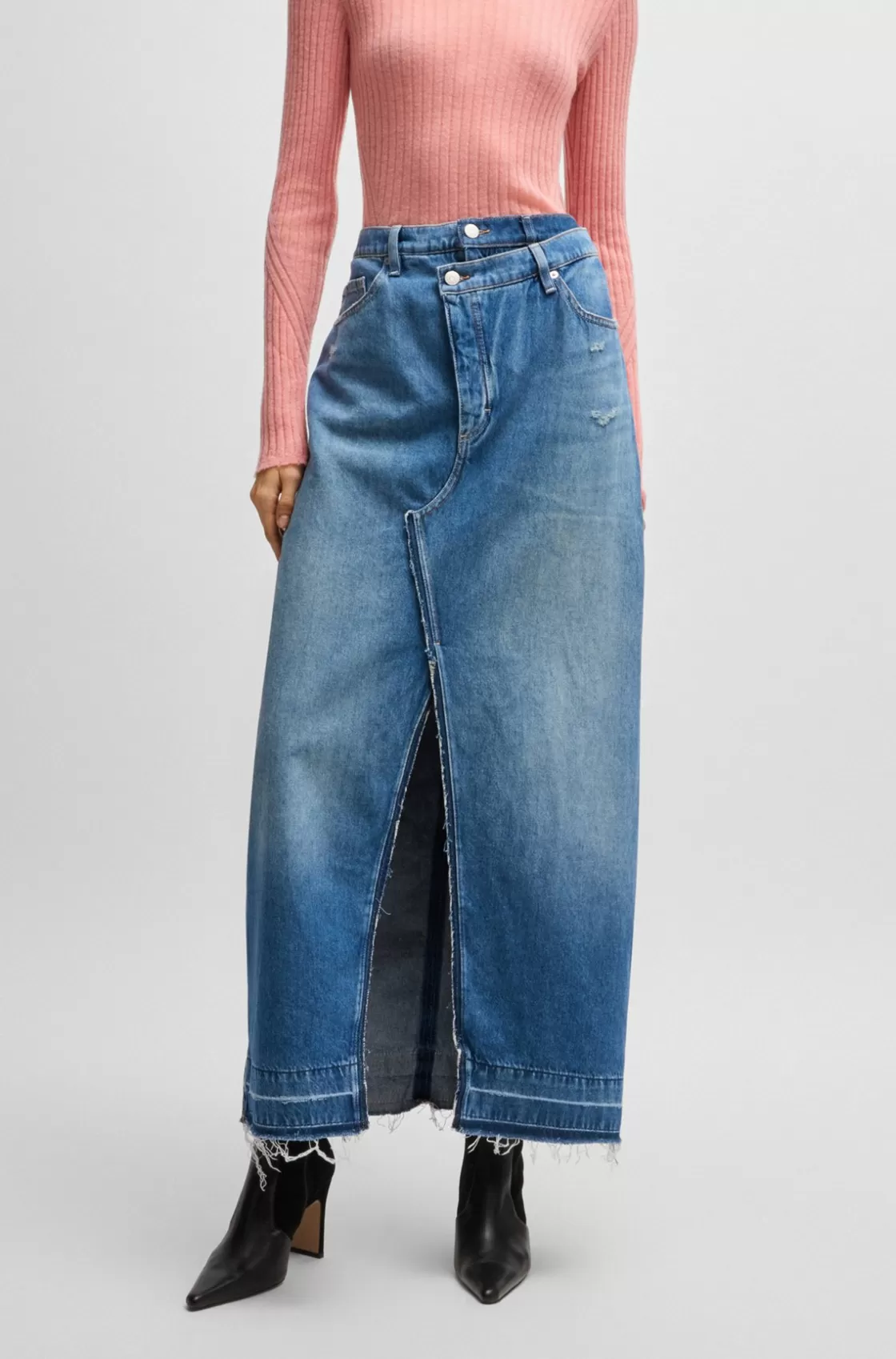 HUGO BOSS Maxi-length Denim Skirt With Front Slit Blue Best