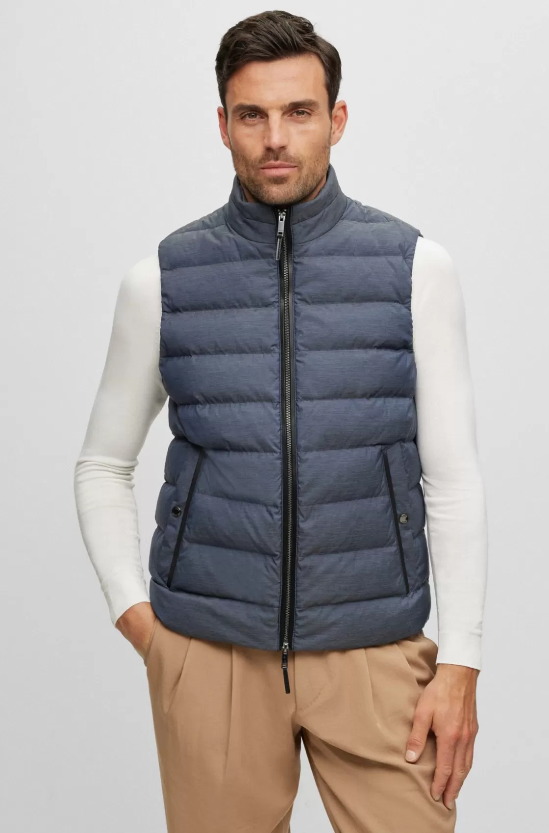 HUGO BOSS Melange Gilet With Tailored Details Dark Blue New