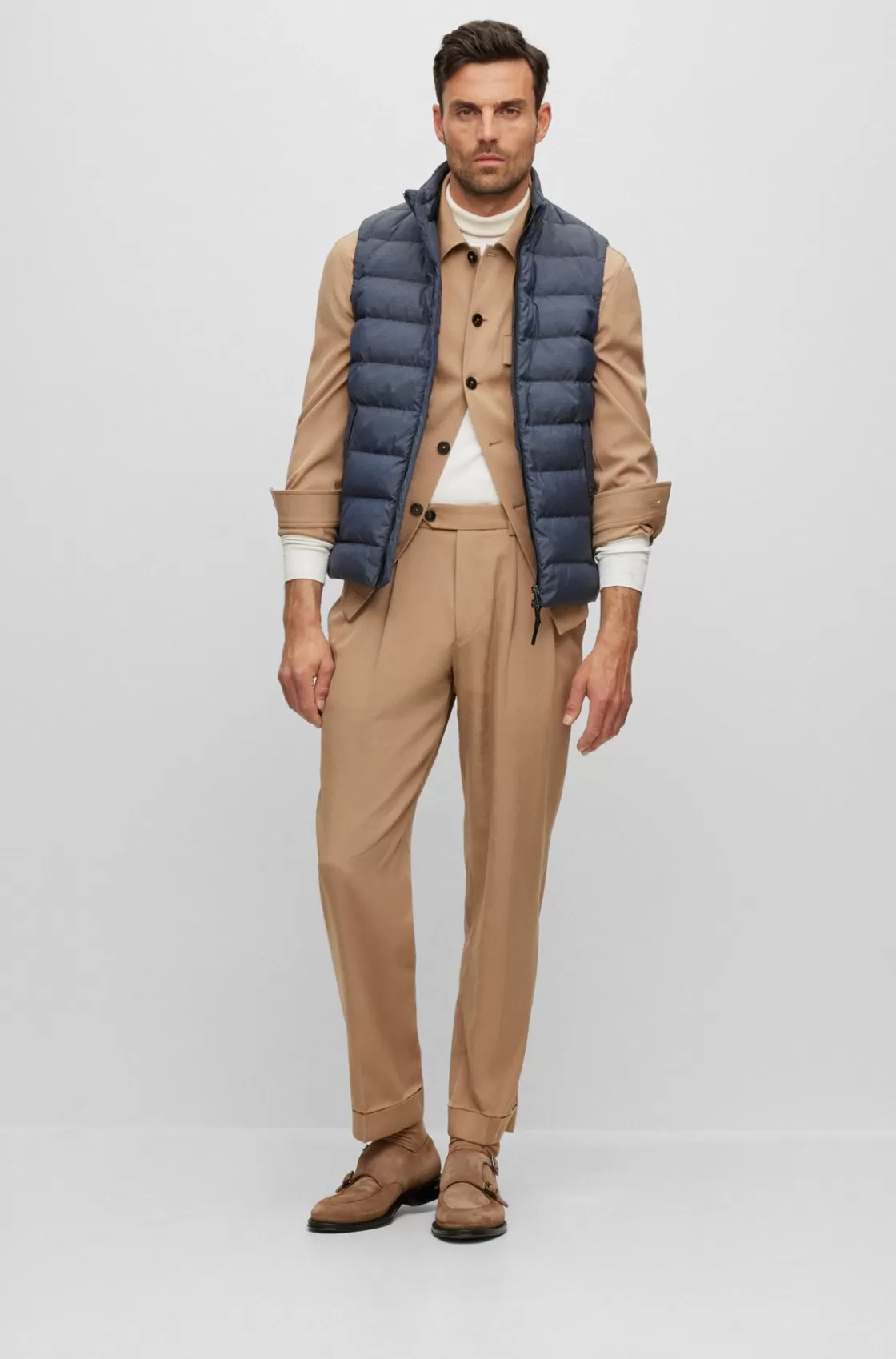 HUGO BOSS Melange Gilet With Tailored Details Dark Blue New
