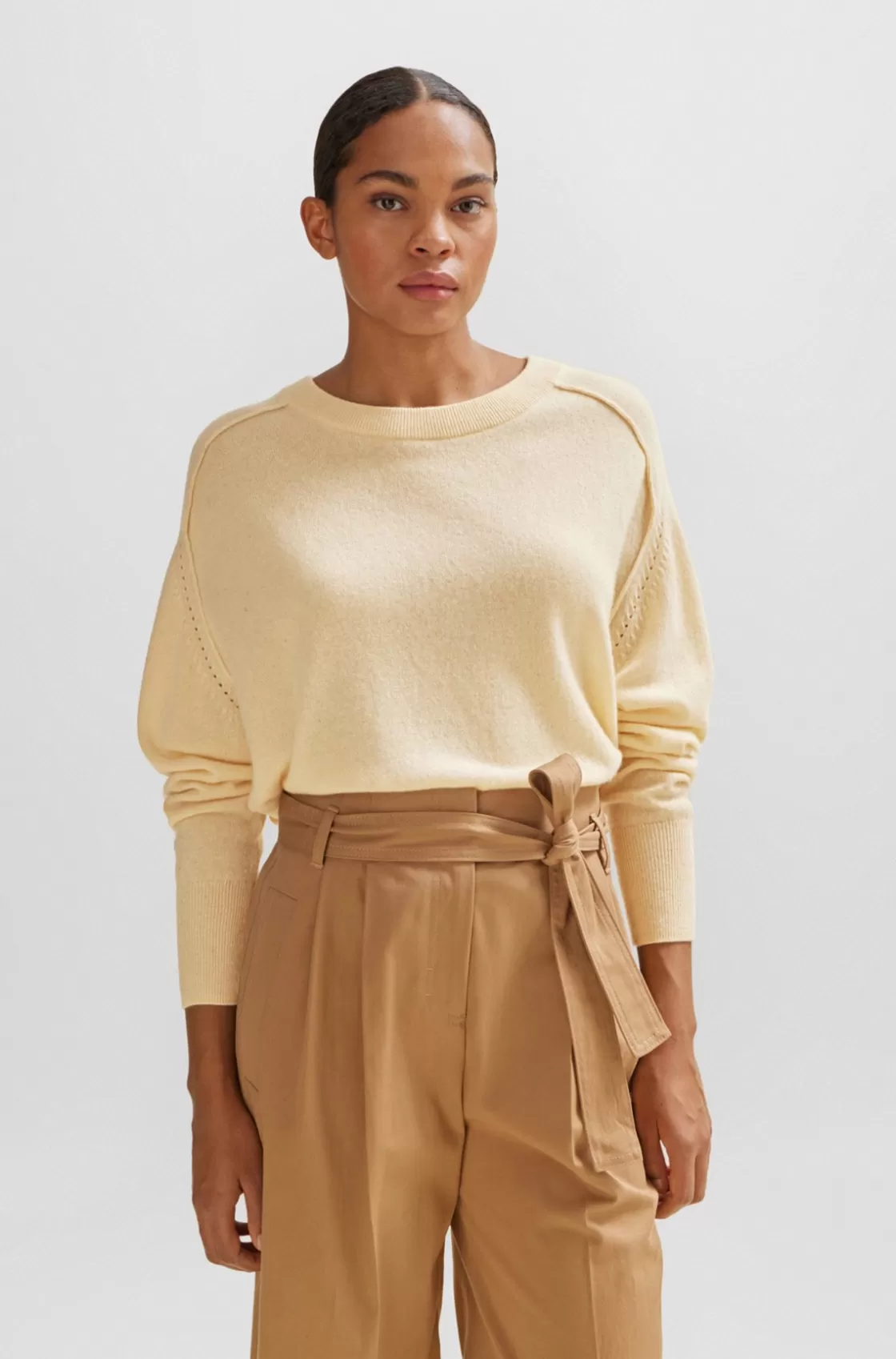 HUGO BOSS Melange Sweater In Cashmere With Seam Details Patterned Hot