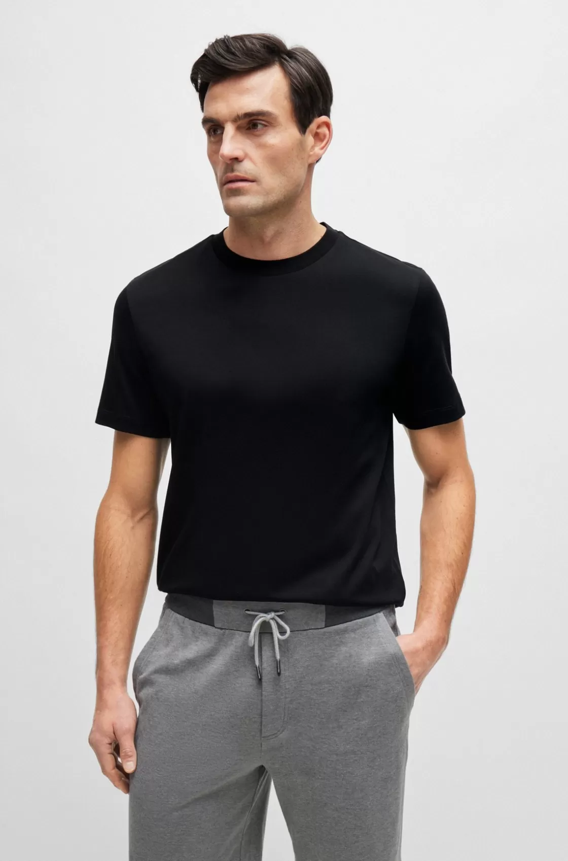HUGO BOSS Mercerised-cotton T-shirt In A Regular Fit Black Fashion