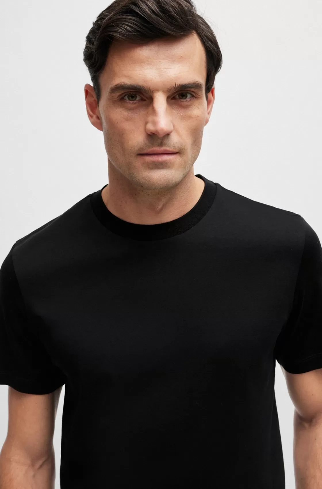HUGO BOSS Mercerised-cotton T-shirt In A Regular Fit Black Fashion
