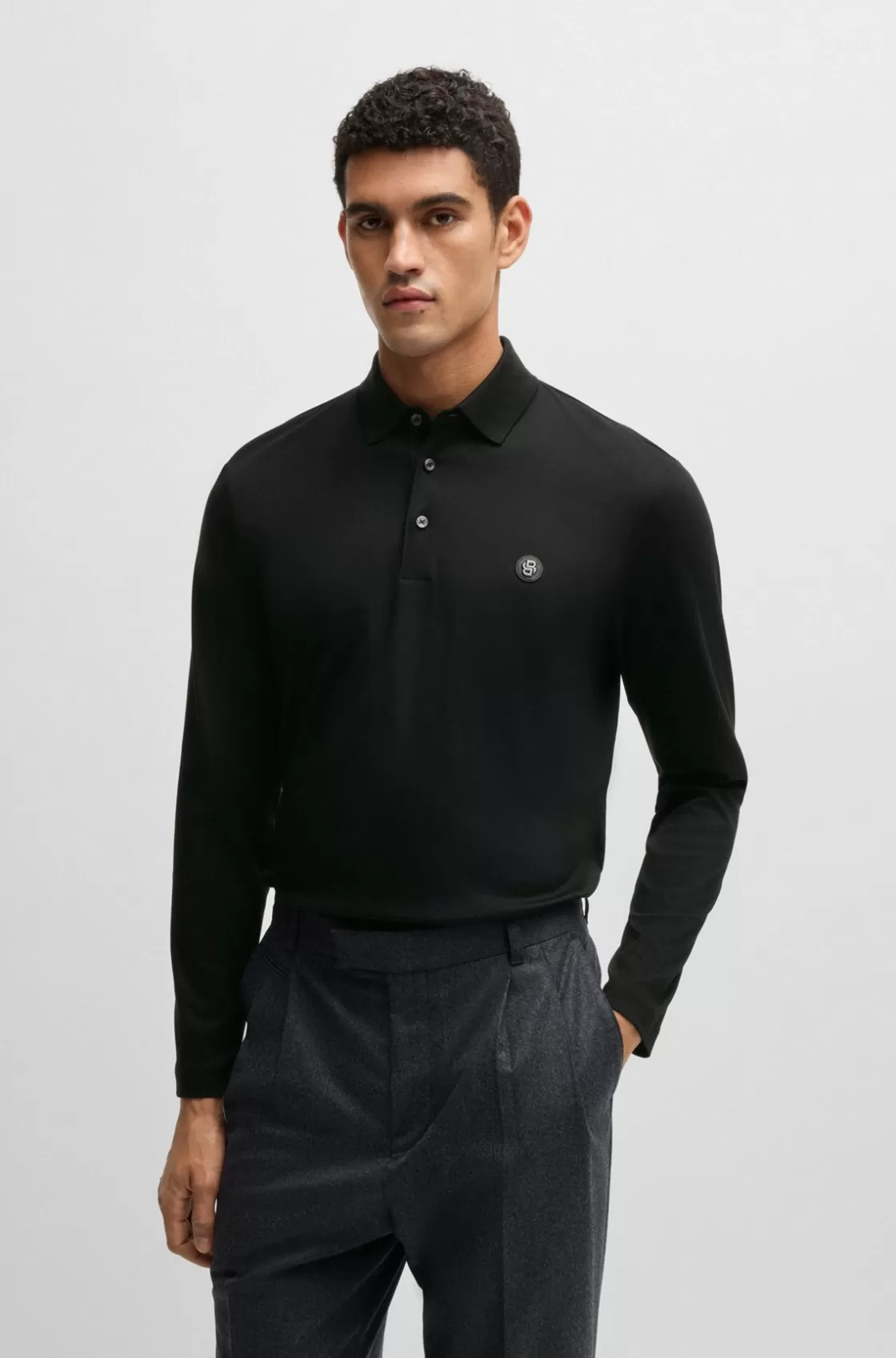 HUGO BOSS Mercerized-cotton Polo Shirt With Double B Monogram Black Cheap