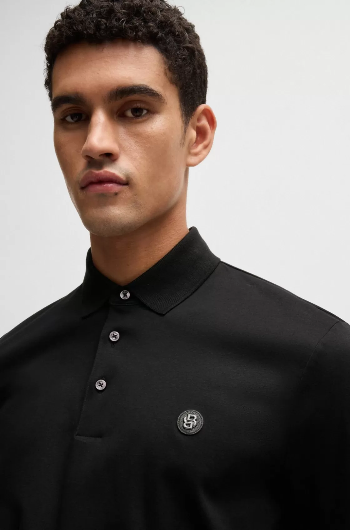 HUGO BOSS Mercerized-cotton Polo Shirt With Double B Monogram Black Cheap