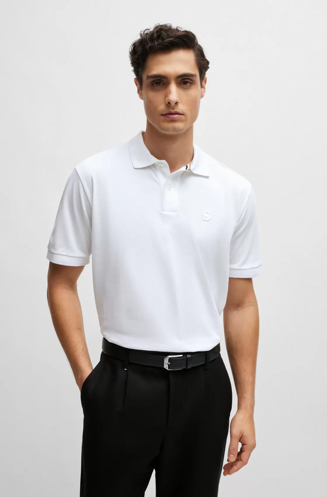HUGO BOSS Mercerized-cotton Polo Shirt With Embroidered Double Monogram White Outlet