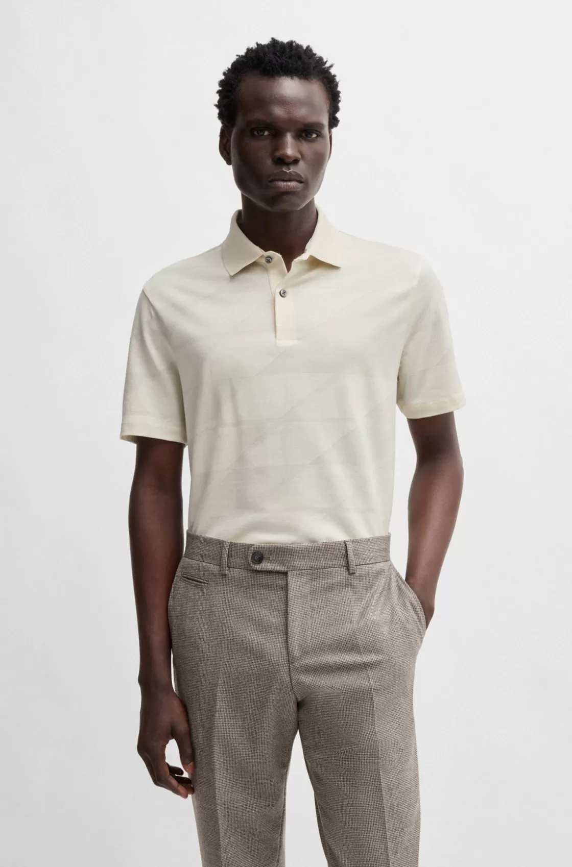 HUGO BOSS Mercerized-cotton Polo Shirt With Jacquard Pattern White Flash Sale