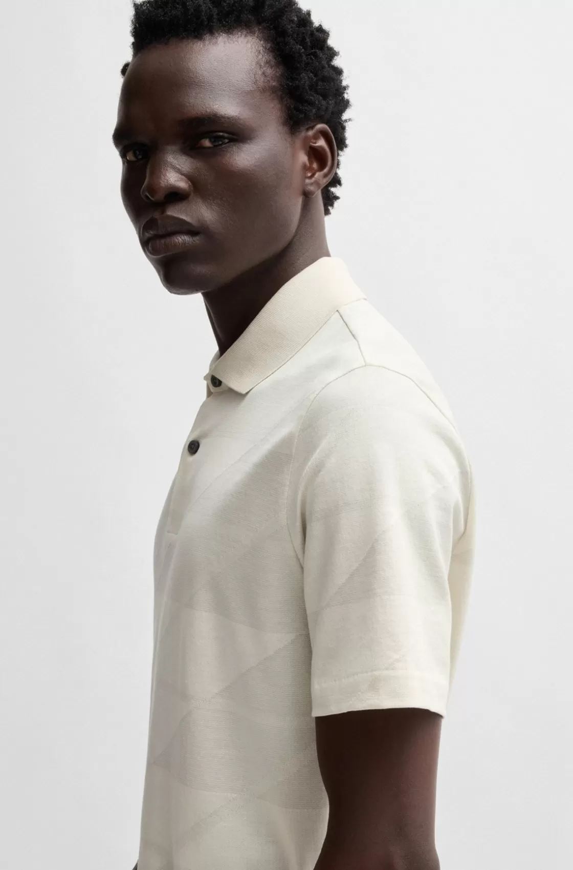HUGO BOSS Mercerized-cotton Polo Shirt With Jacquard Pattern White Flash Sale