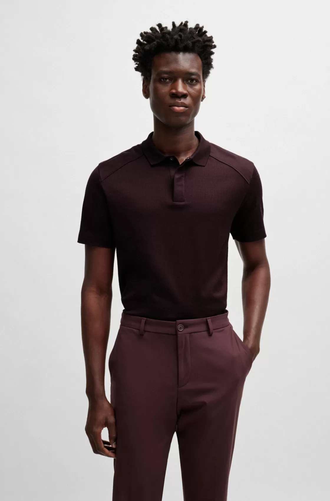 HUGO BOSS Mercerized-cotton Polo Shirt With Ripstop Structure Light Red Cheap