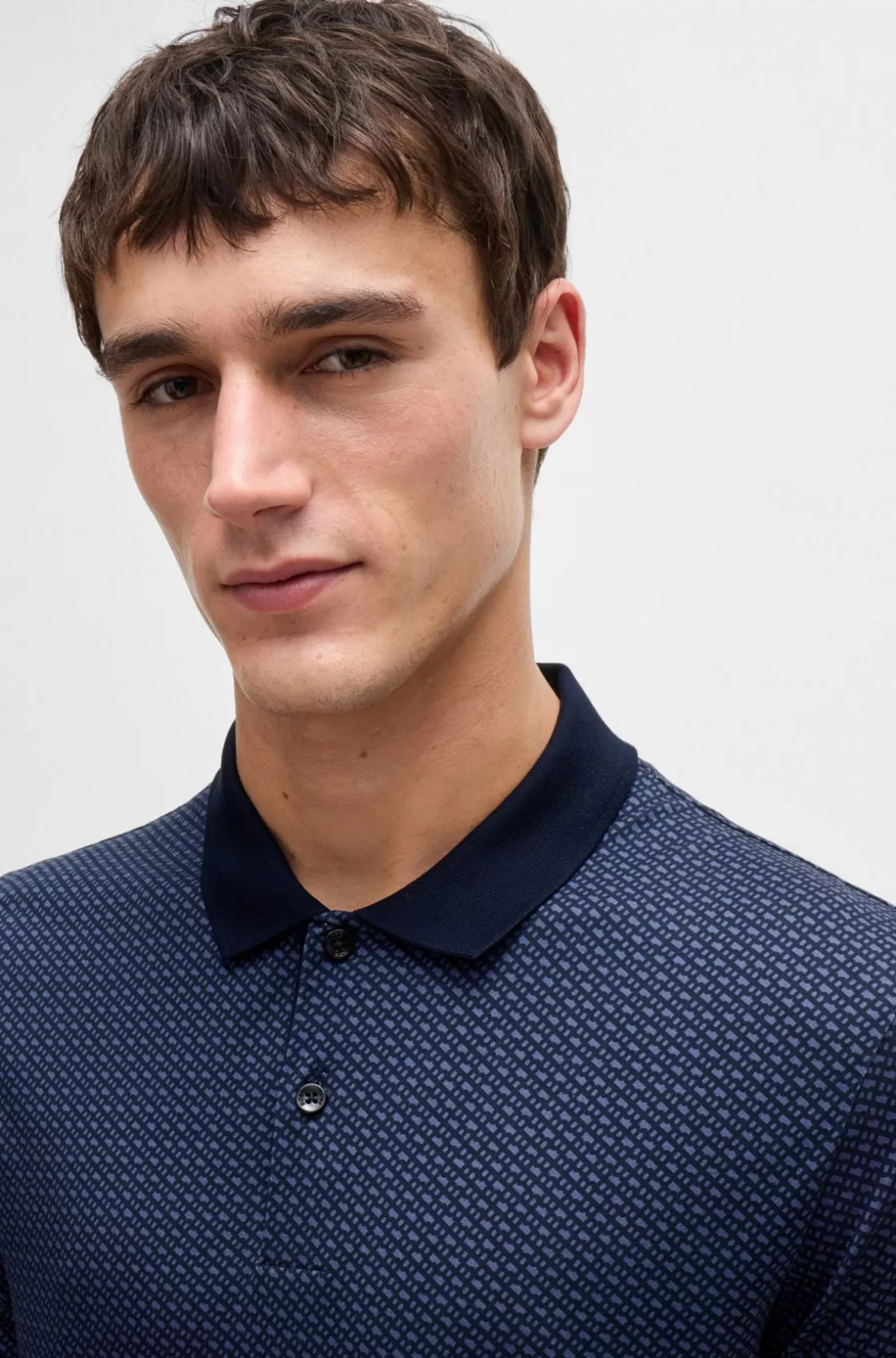 HUGO BOSS Mercerized-cotton Polo Shirt With Two-tone Monogram Print Dark Blue Shop