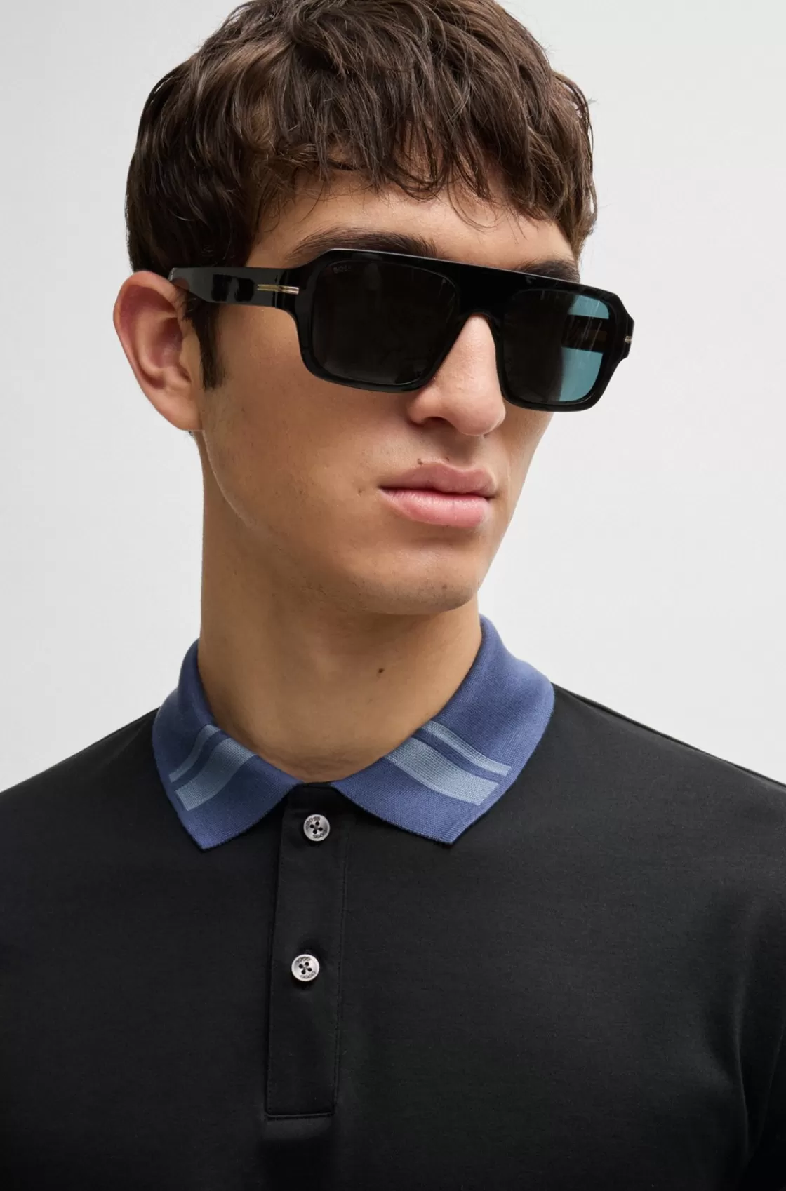 HUGO BOSS Mercerized-cotton Slim-fit Polo Shirt With Collar Stripes Black Flash Sale
