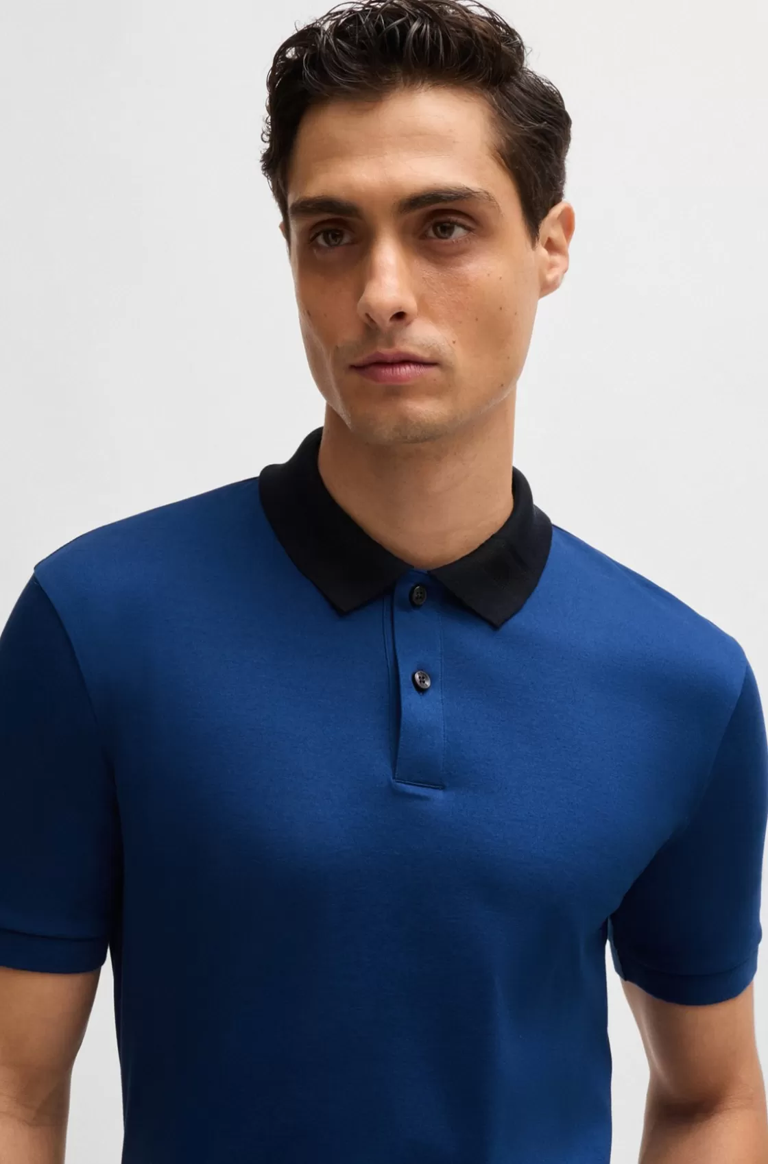 HUGO BOSS Mercerized-cotton Slim-fit Polo Shirt With Collar Stripes Light Blue New