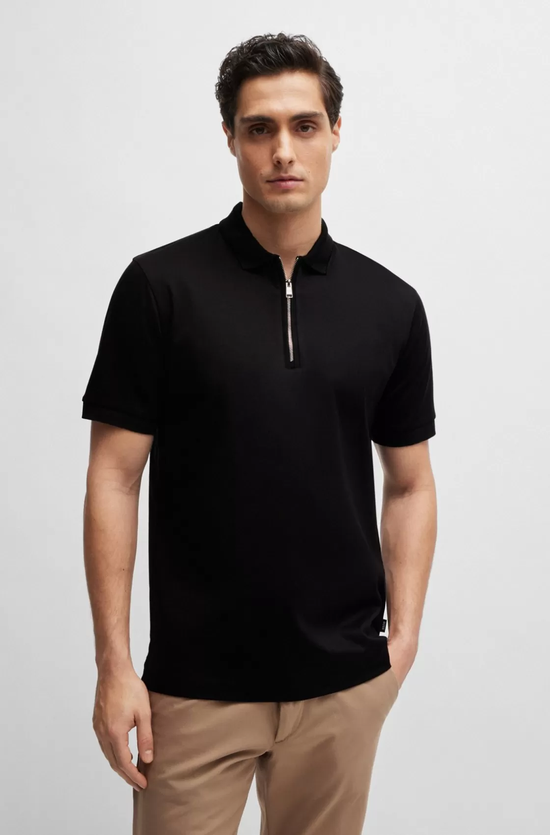 HUGO BOSS Mercerized-cotton Slim-fit Polo Shirt With Zip Neck Black Best