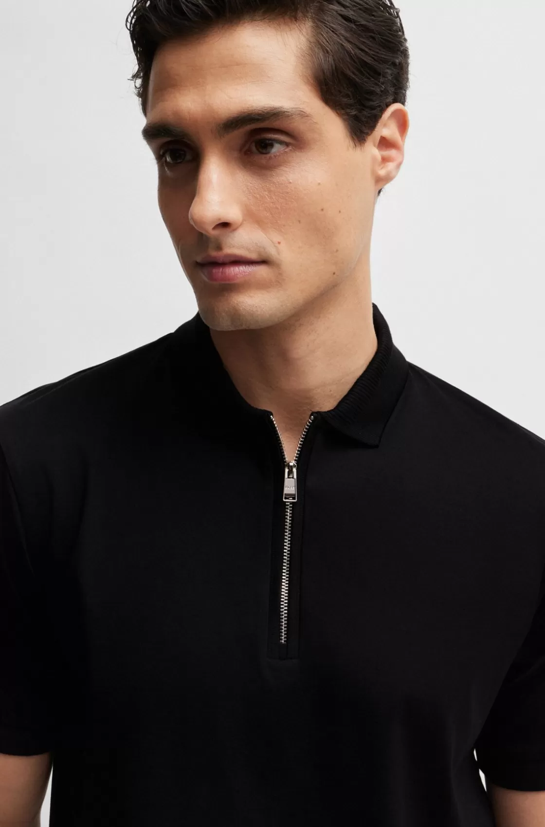 HUGO BOSS Mercerized-cotton Slim-fit Polo Shirt With Zip Neck Black Best