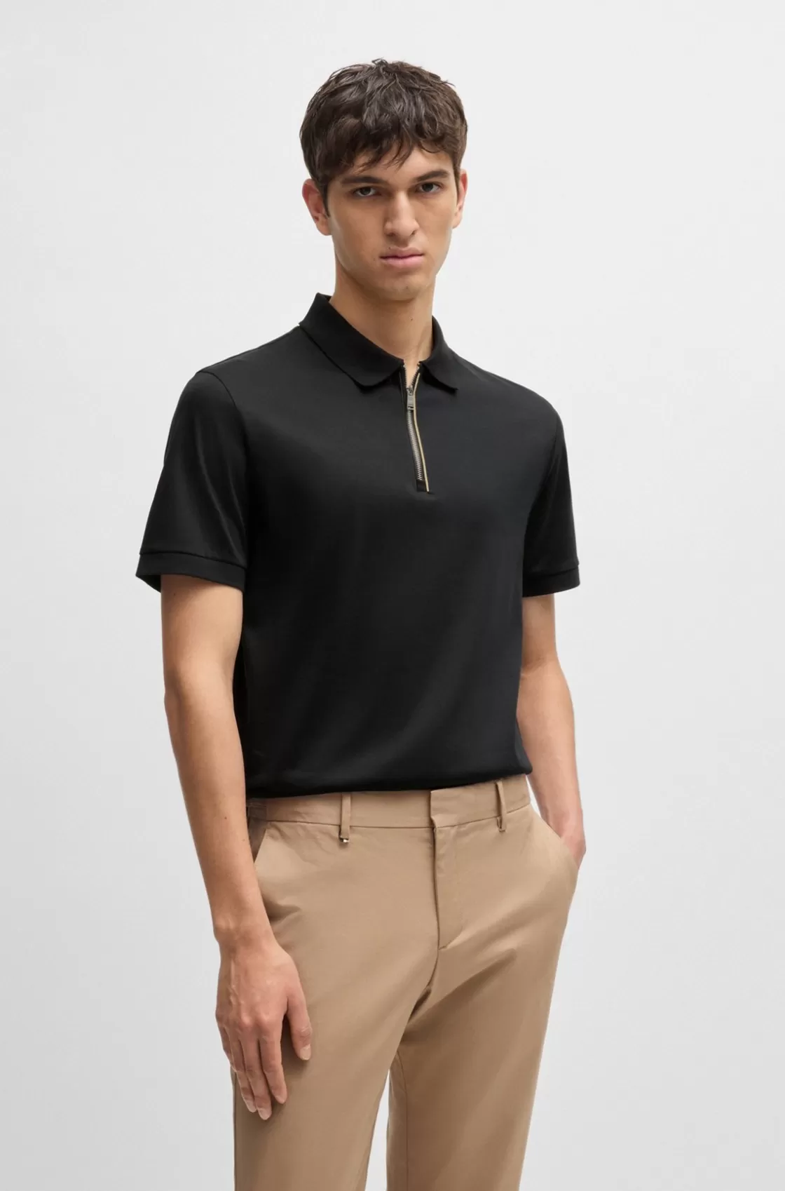 HUGO BOSS Mercerized-cotton Slim-fit Polo Shirt With Zip Placket Black Hot