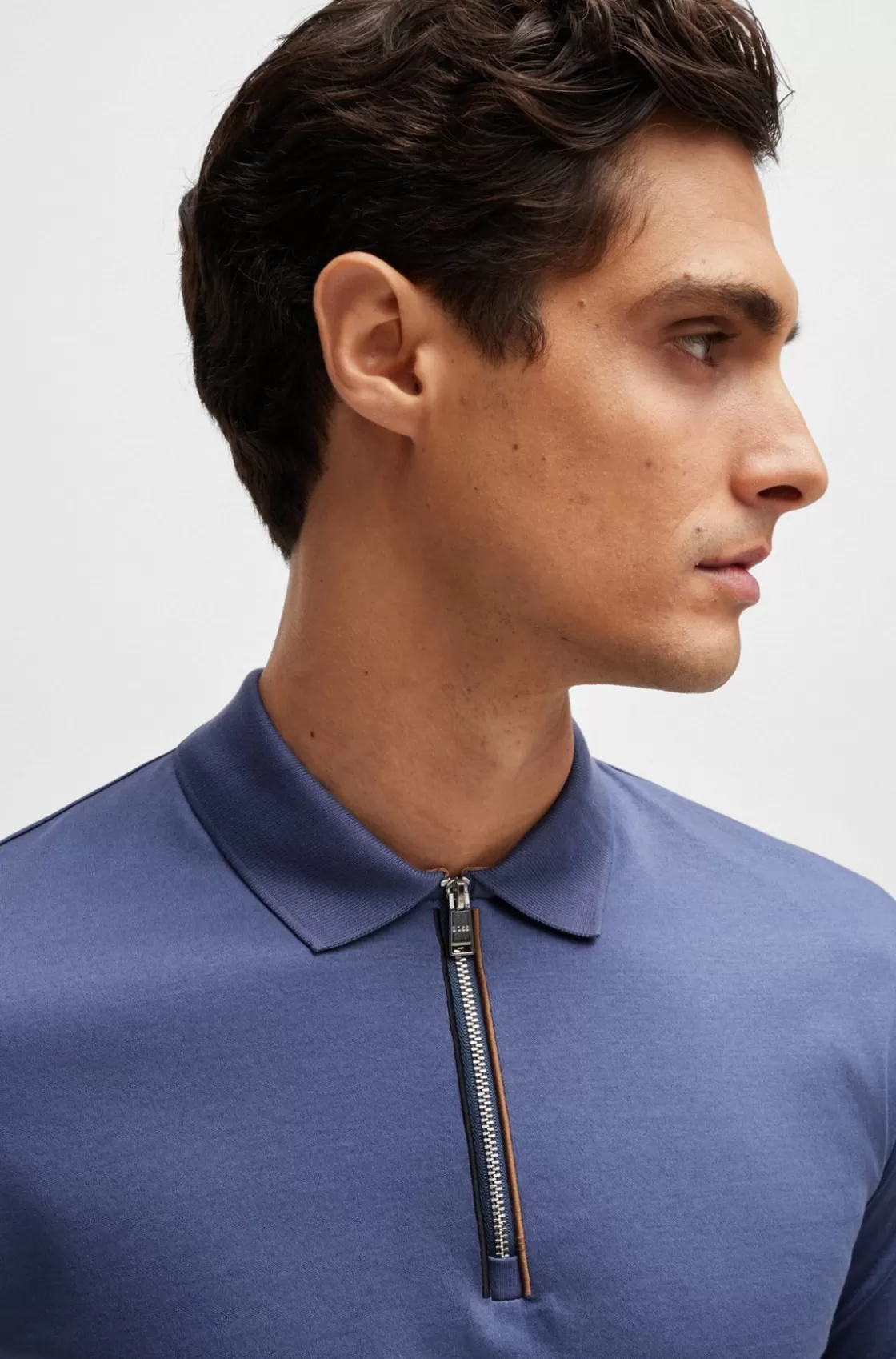 HUGO BOSS Mercerized-cotton Slim-fit Polo Shirt With Zip Placket Dark Blue Clearance
