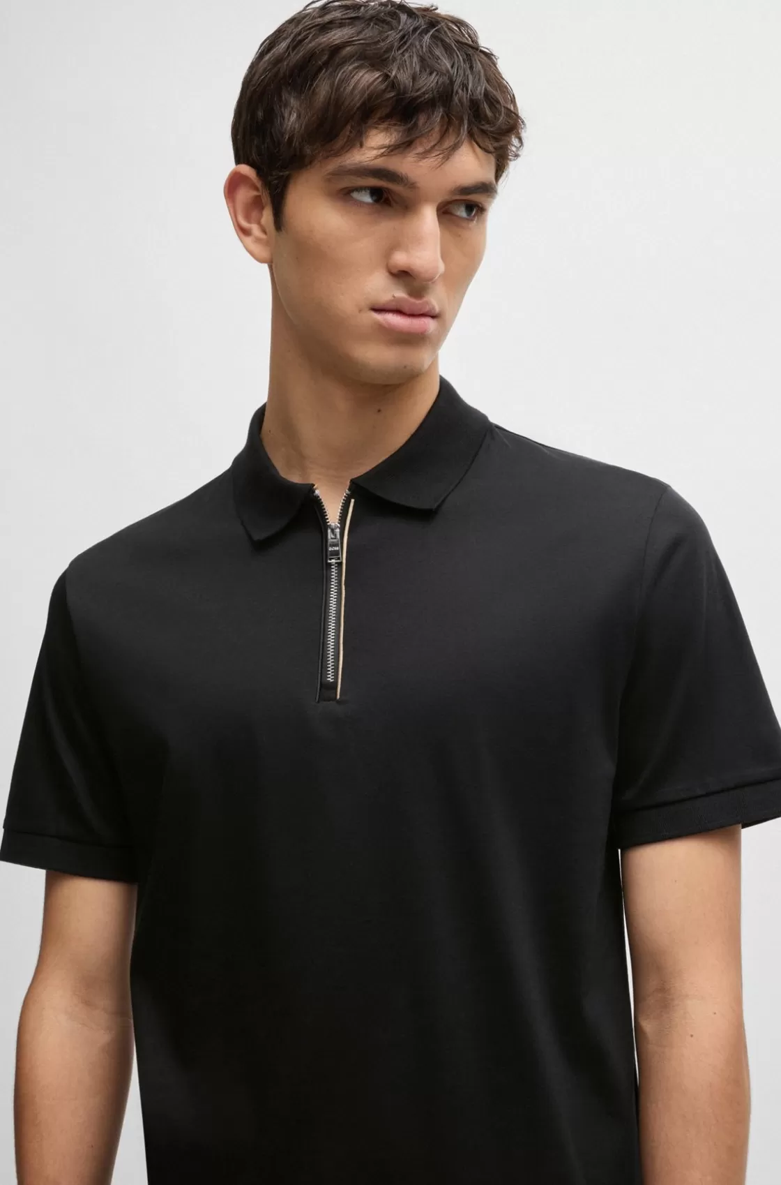 HUGO BOSS Mercerized-cotton Slim-fit Polo Shirt With Zip Placket Black Hot