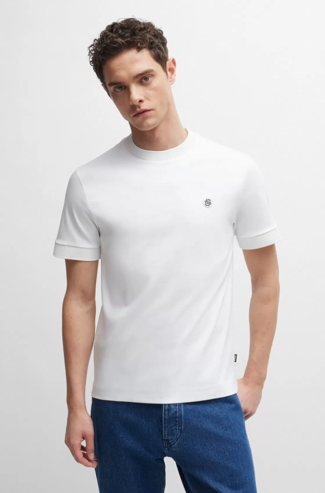 HUGO BOSS Mercerized-cotton T-shirt With Double B Monogram White Cheap