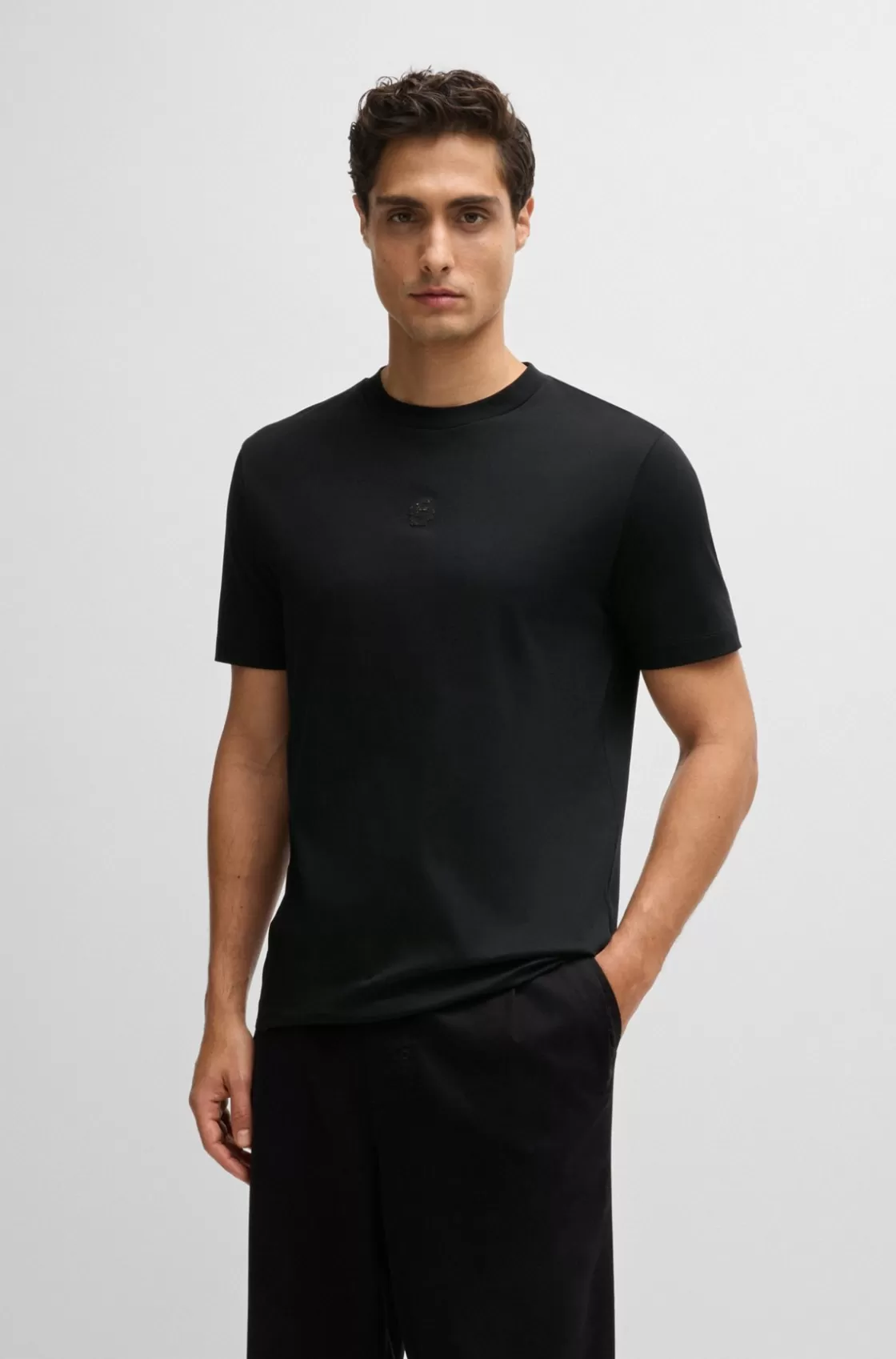 HUGO BOSS Mercerized-cotton T-shirt With Double B Monogram Black Clearance