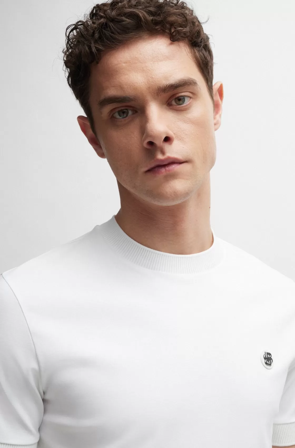 HUGO BOSS Mercerized-cotton T-shirt With Double B Monogram White Cheap