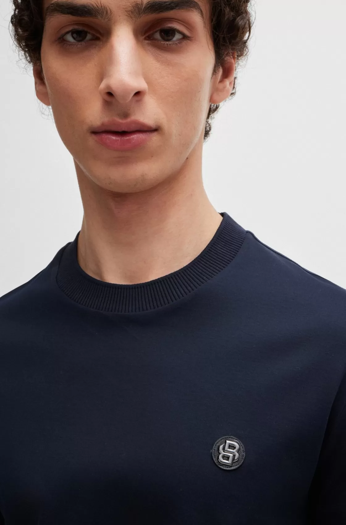 HUGO BOSS Mercerized-cotton T-shirt With Double B Monogram Dark Blue Online