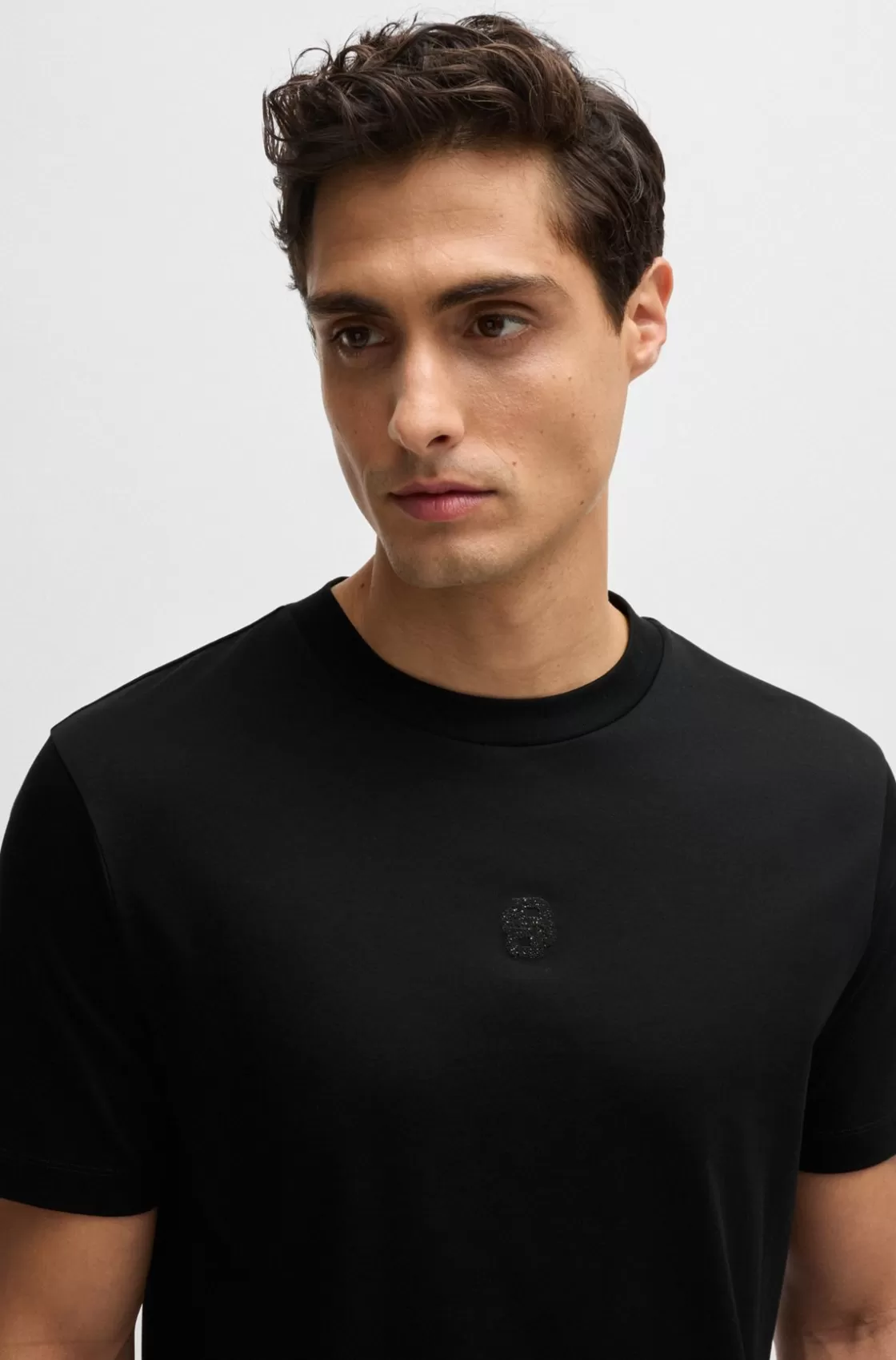 HUGO BOSS Mercerized-cotton T-shirt With Double B Monogram Black Clearance