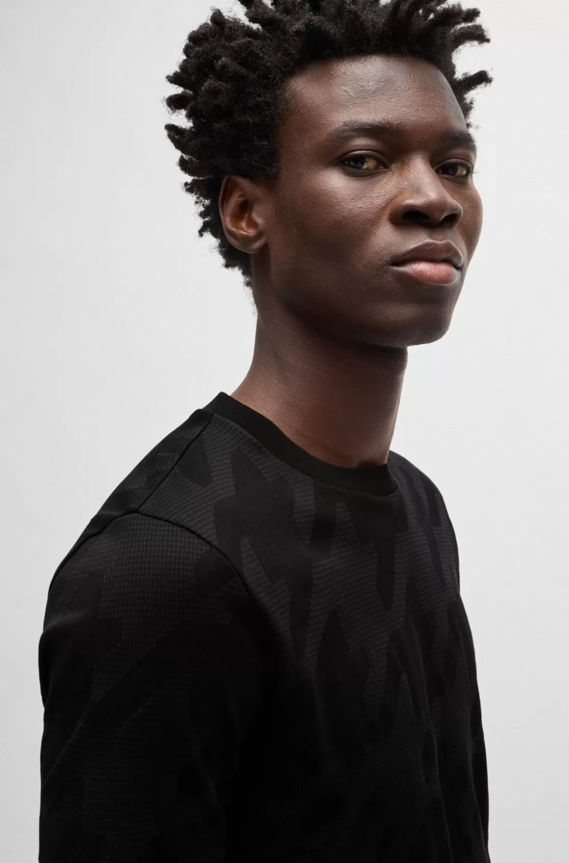 HUGO BOSS Mercerized-cotton T-shirt With Houndstooth Jacquard Black Sale